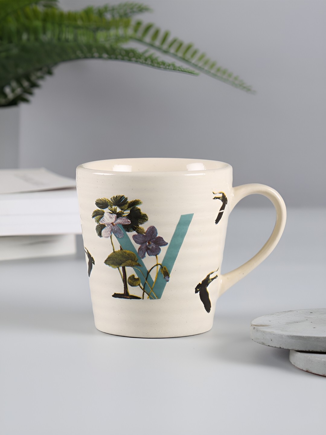 

India Circus by Krsnaa Mehta Cream-Coloured & Blue Printed Stoneware Glossy Mug