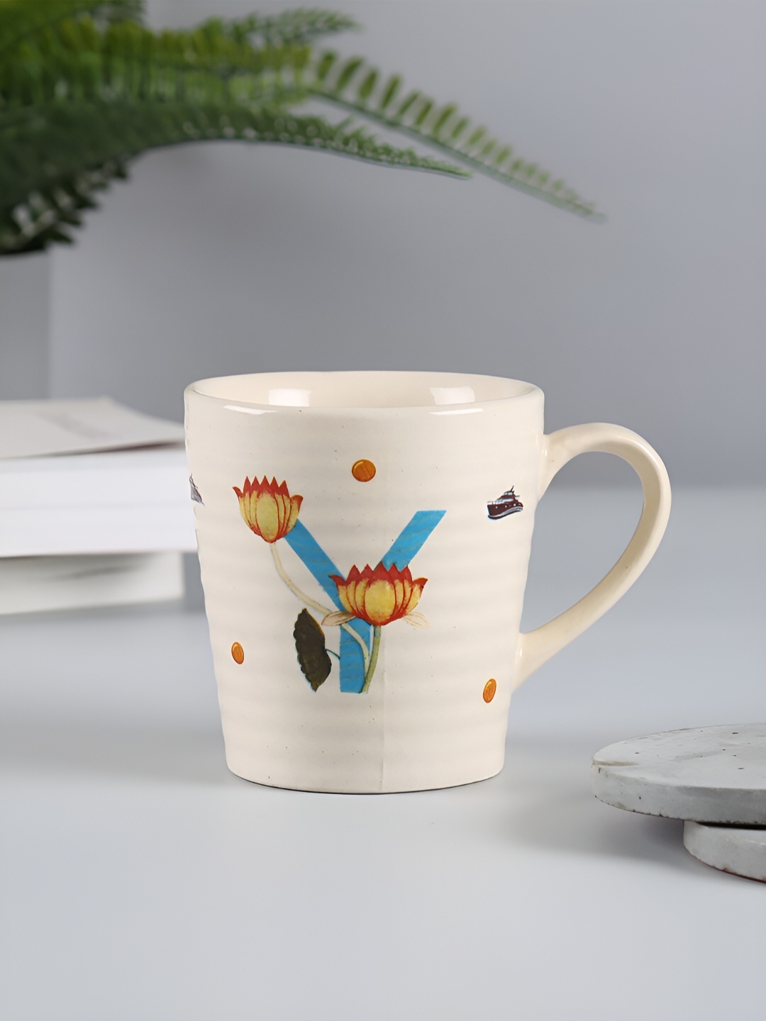 

India Circus by Krsnaa Mehta Blue & White Printed Stoneware Glossy Mug 300 ml