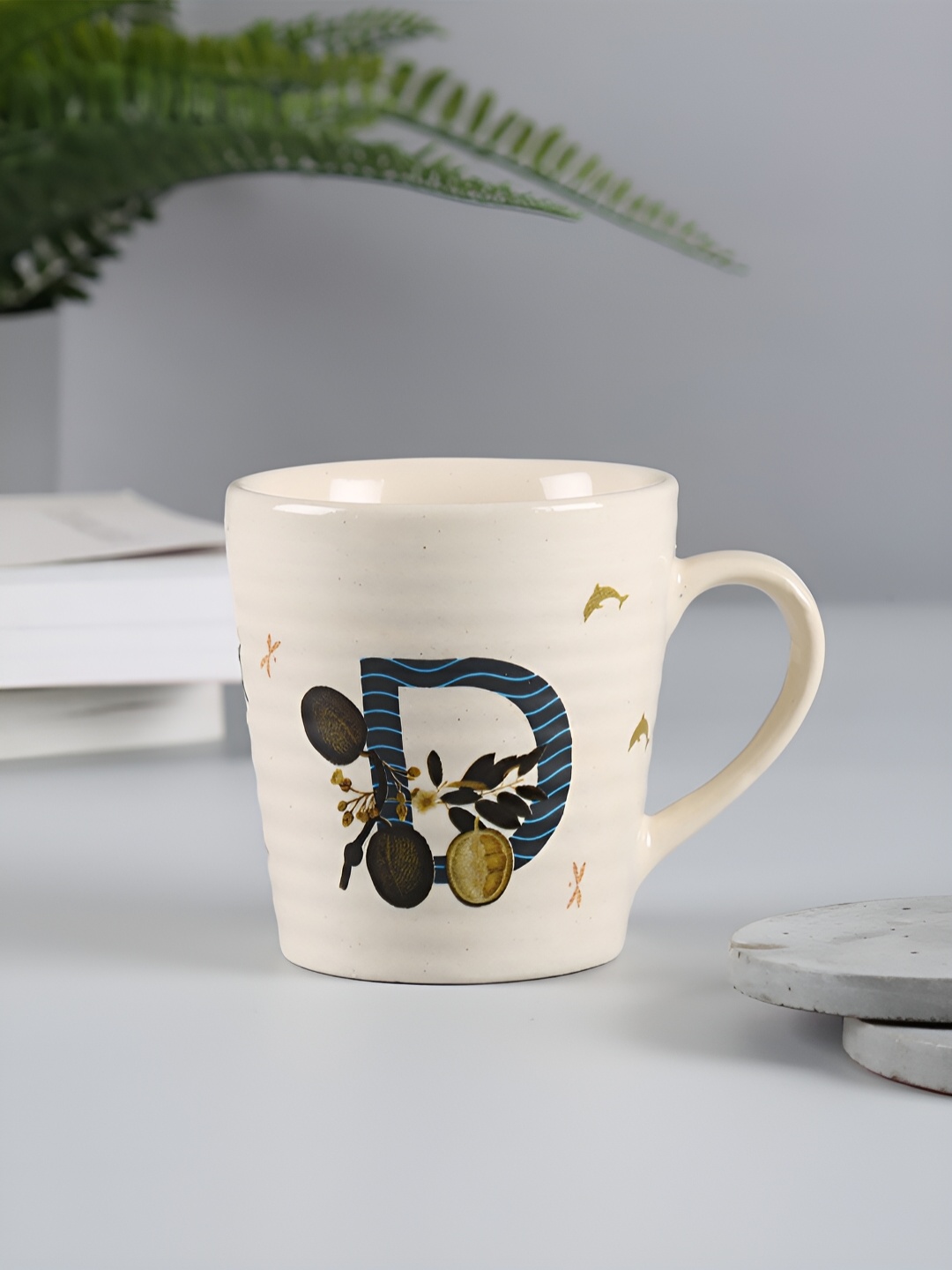 

India Circus by Krsnaa Mehta Blue & White Floral Printed Stoneware Glossy Mug 300ml
