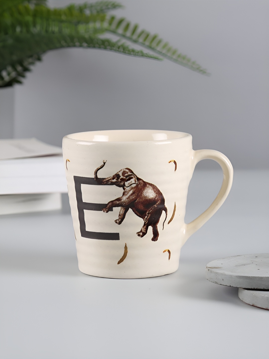 

India Circus by Krsnaa Mehta Brown & White Printed Stoneware Glossy Mug 300 ml