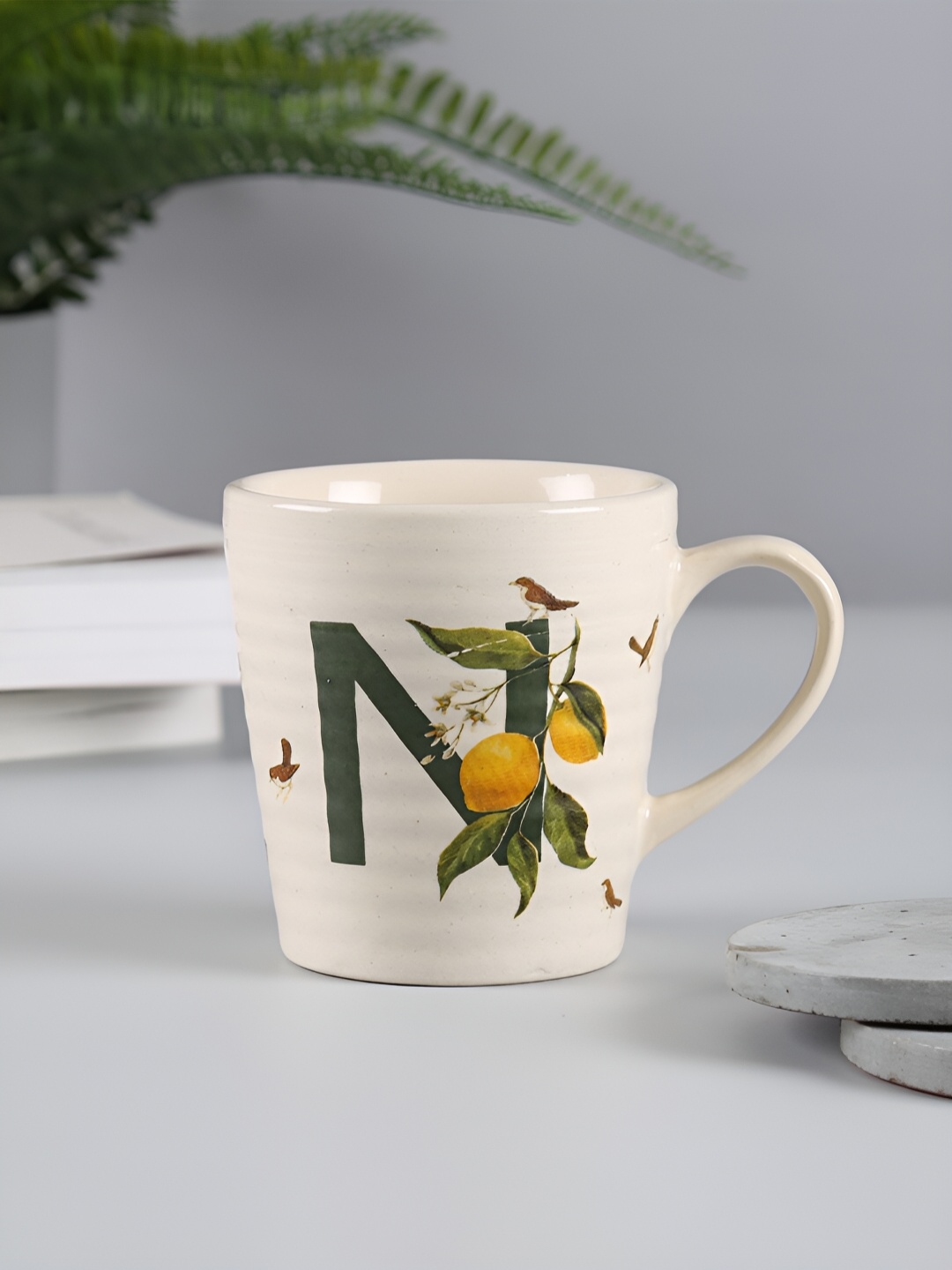 

India Circus by Krsnaa Mehta Grey Melange & White Text Printed Stoneware Glossy Mug