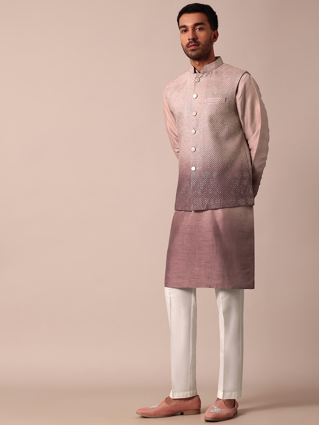 

KALKI Fashion Regular Kurta with Pyjamas and Nehru Jacket, Purple