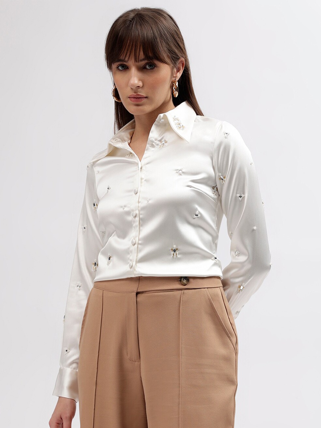 

CENTRESTAGE Women Opaque Party Shirt, White