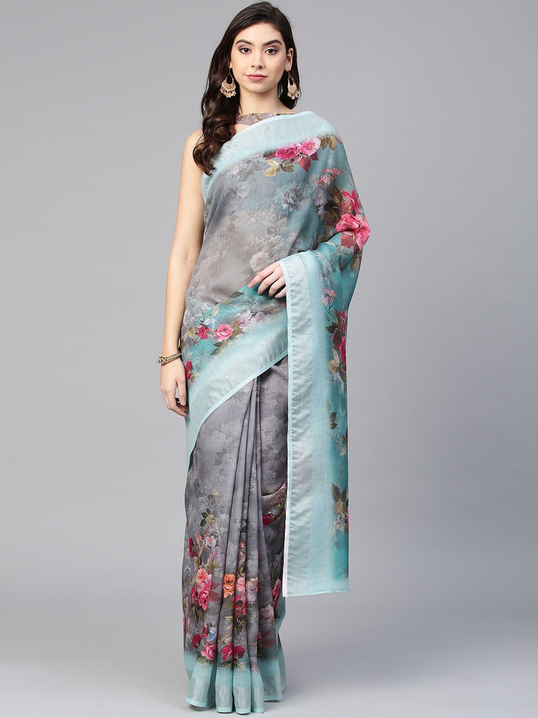 

BAESD Floral Printed Saree, Grey
