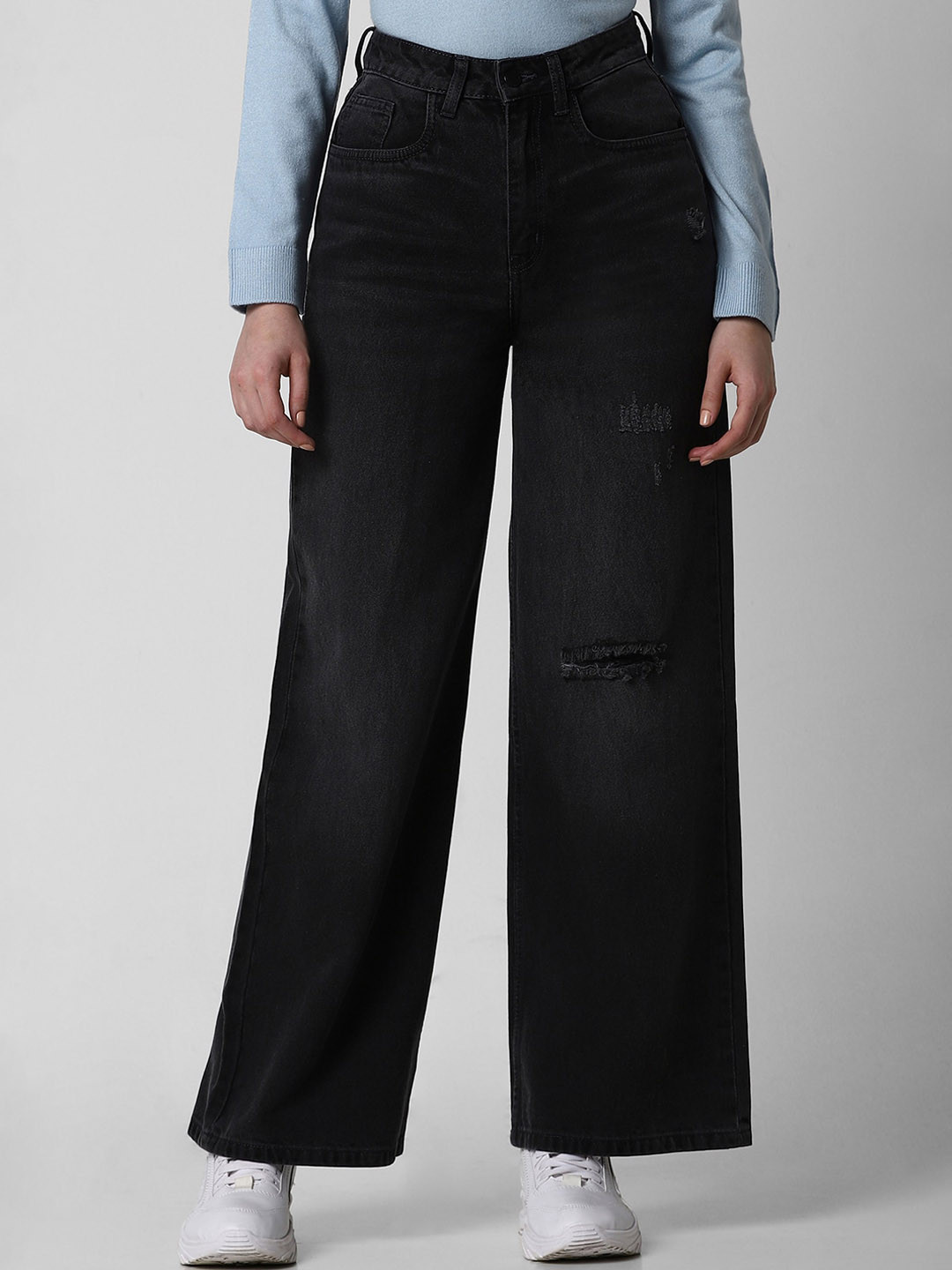 

Van Heusen Woman Women Mildly Distressed Whiskers & Chevrons Stretchable Jeans, Black