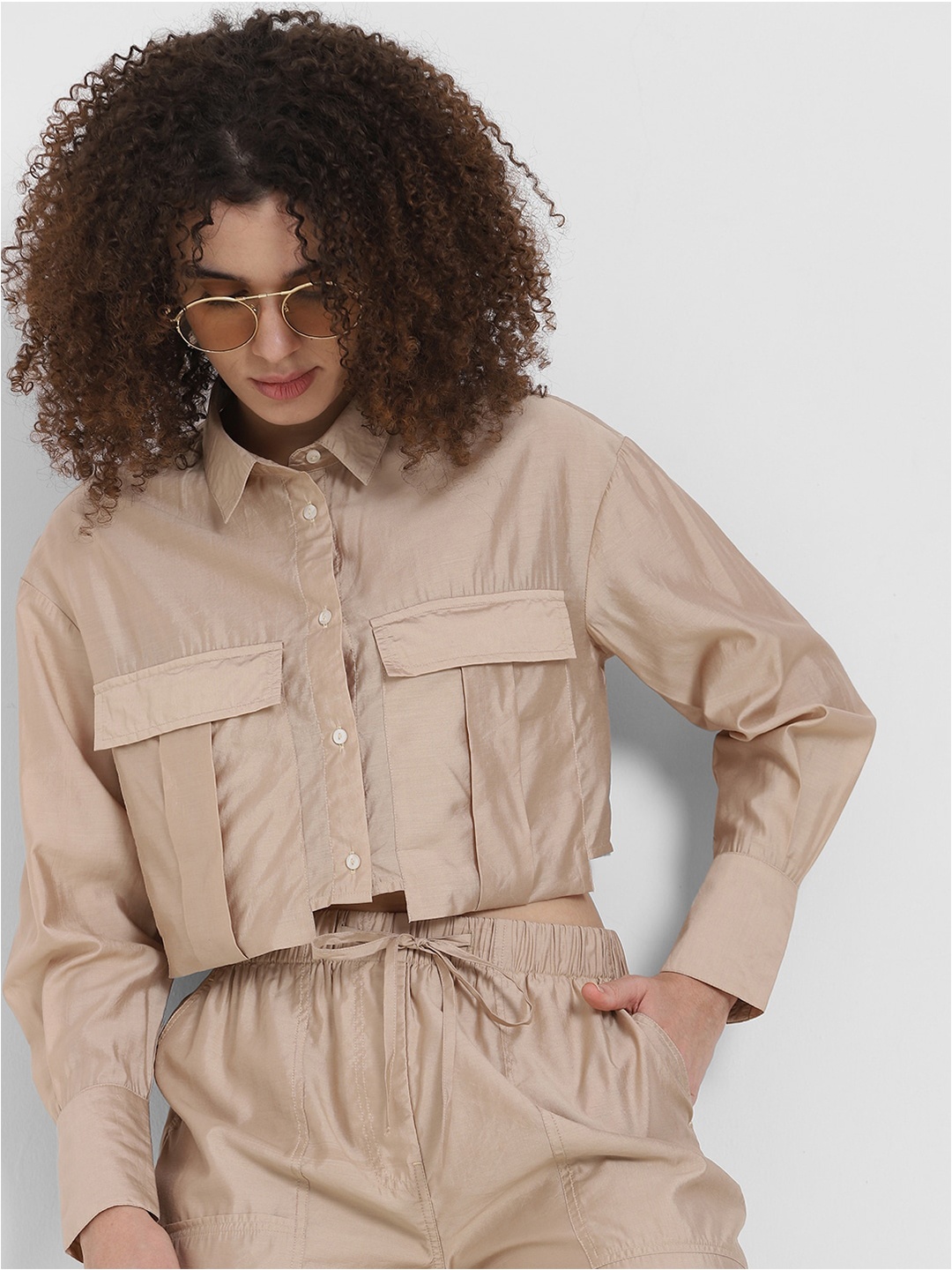 

ONLY Women Boxy Opaque Casual Shirt, Beige