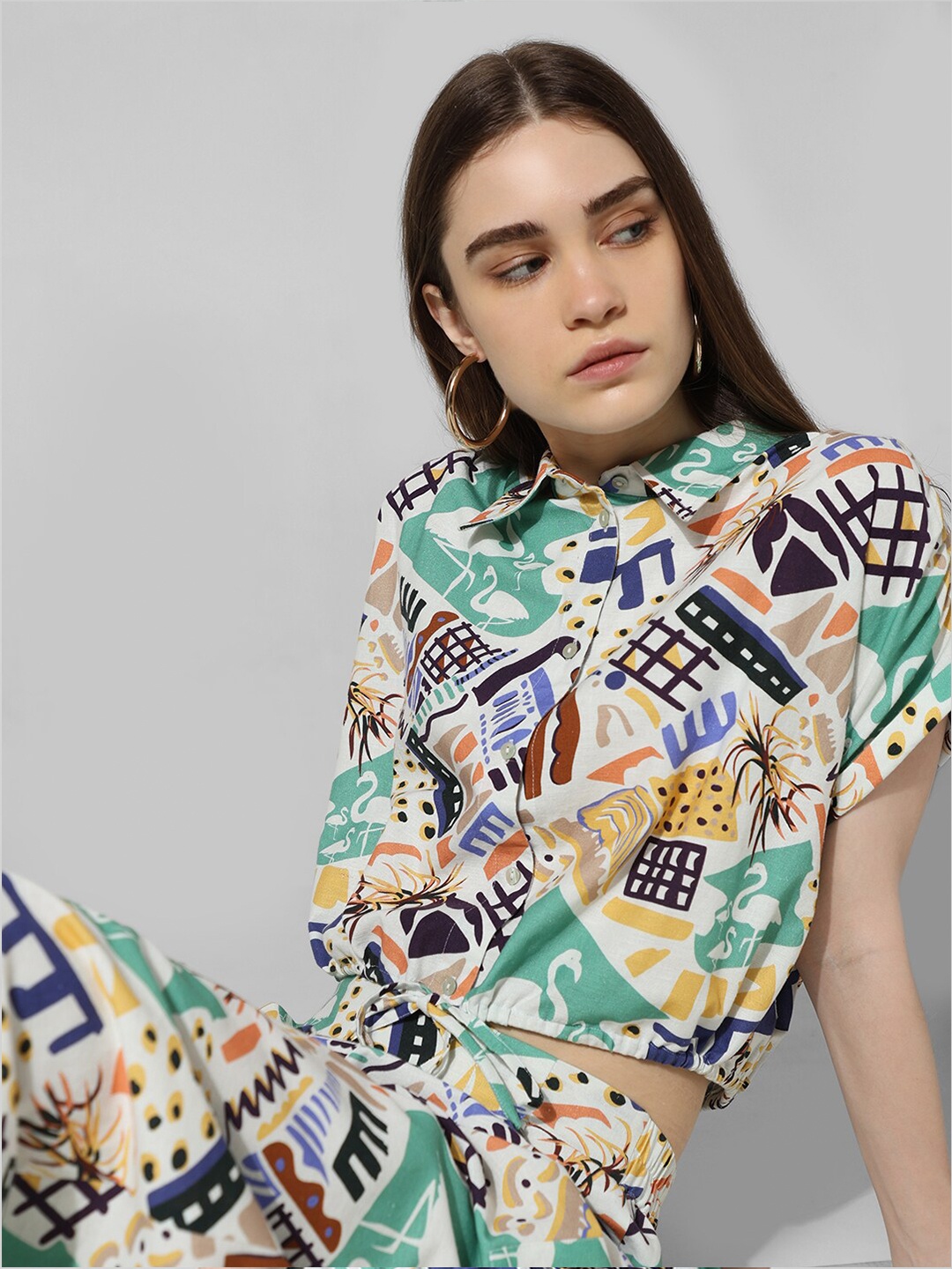 

ONLY Women Opaque Printed Casual Shirt, Green
