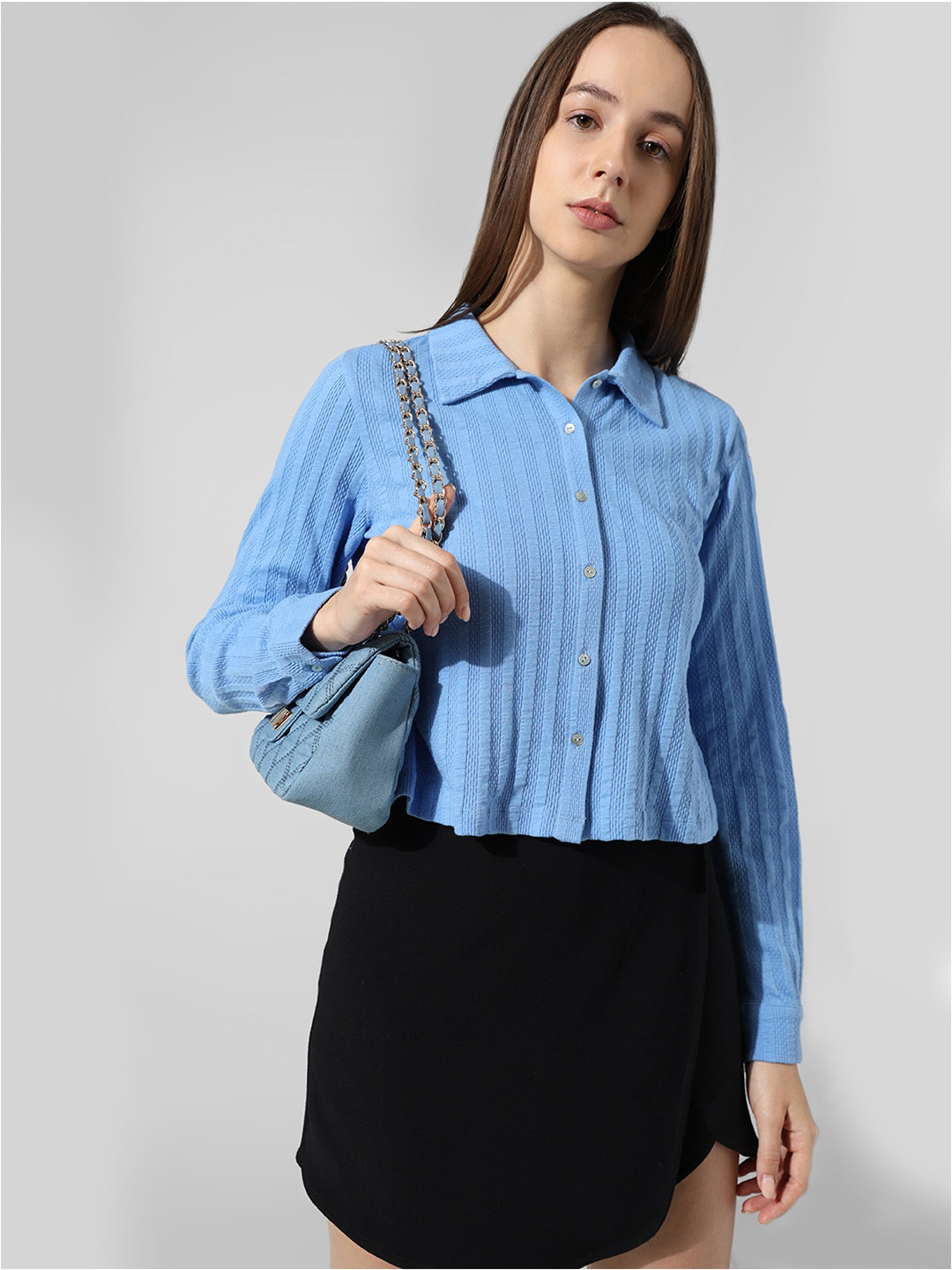 

ONLY Women Slim Fit Opaque Striped Casual Shirt, Blue
