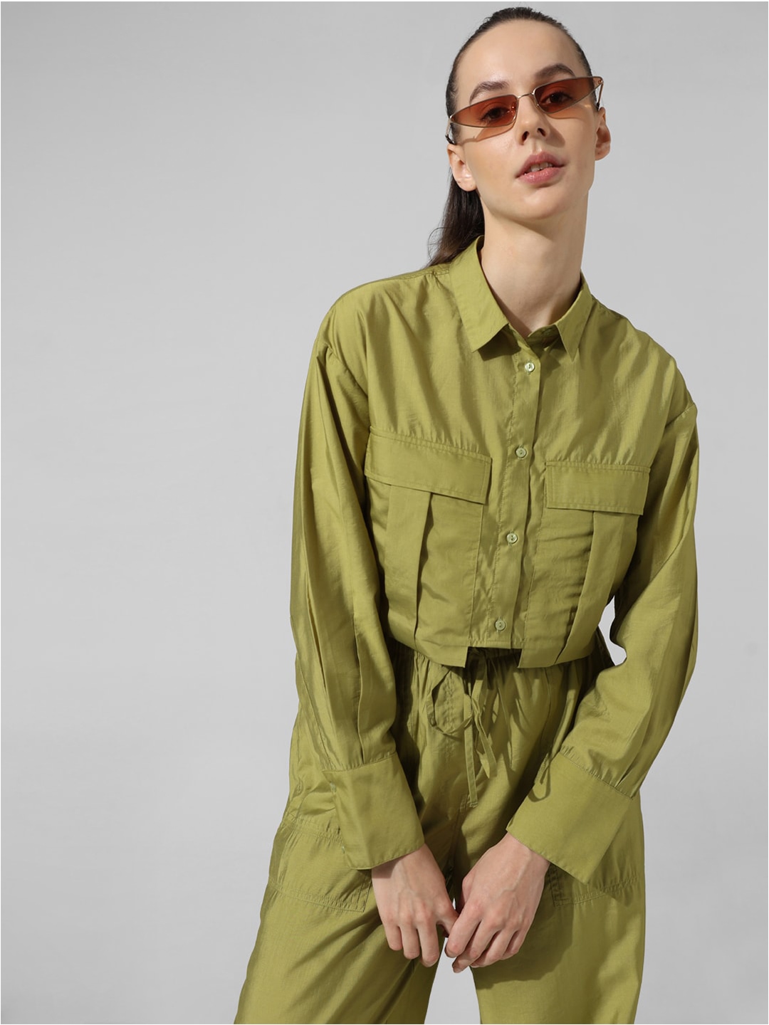 

ONLY Women Boxy Opaque Striped Casual Shirt, Green