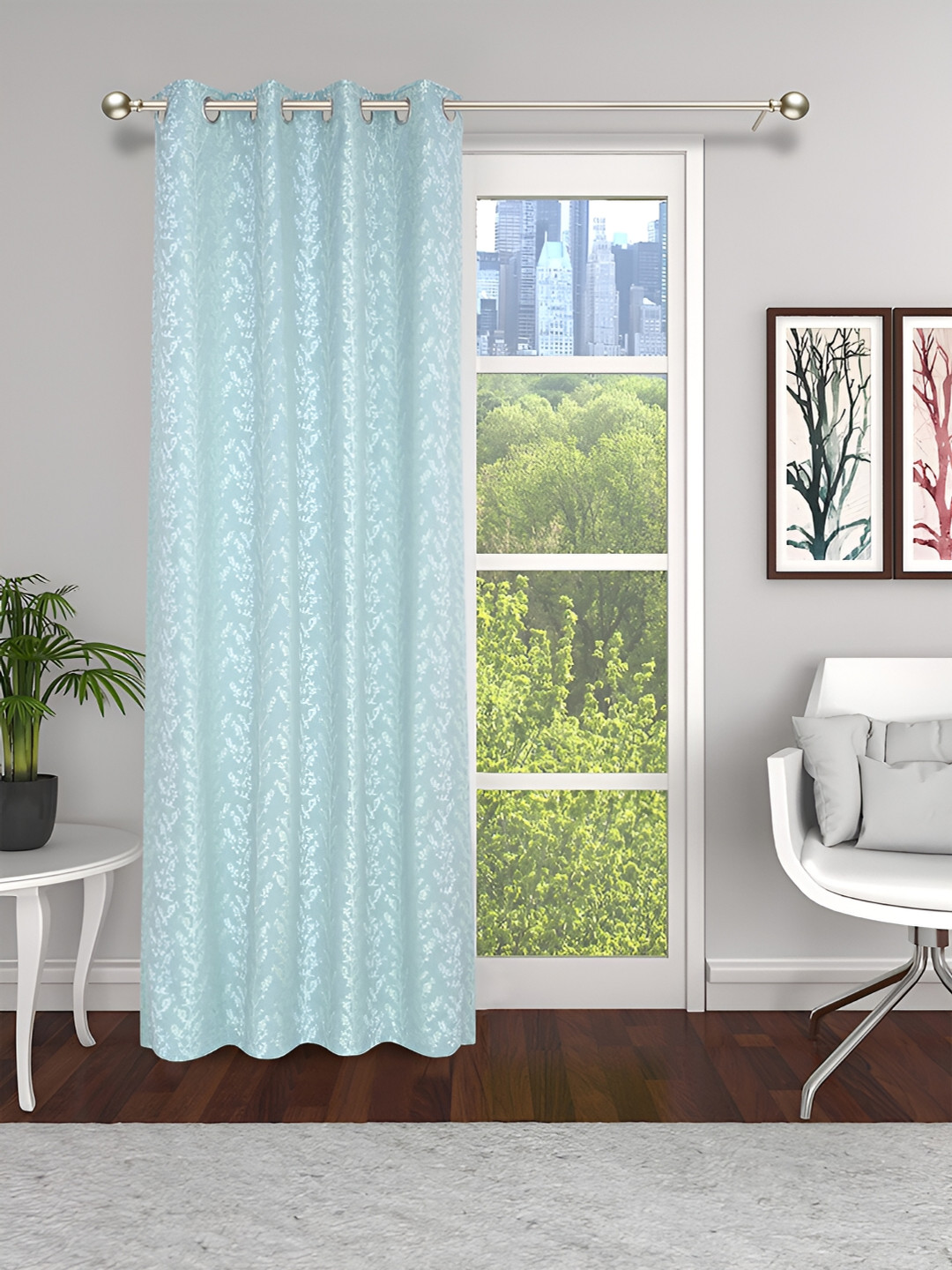 

THE CONVERSION Turquoise Blue Floral Room Darkening Long Door Curtain