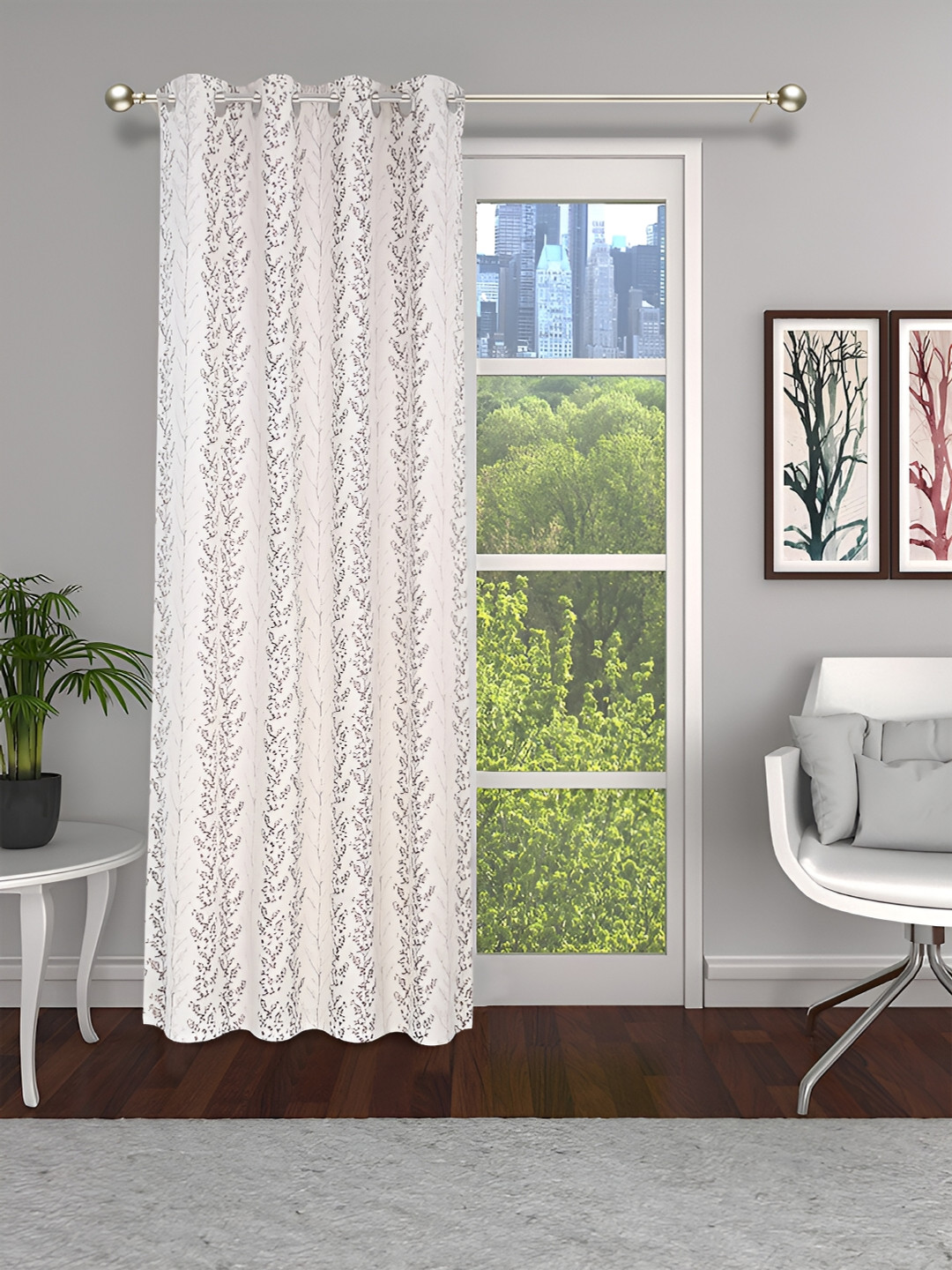 

THE CONVERSION Brown Floral Room Darkening Long Door Curtain