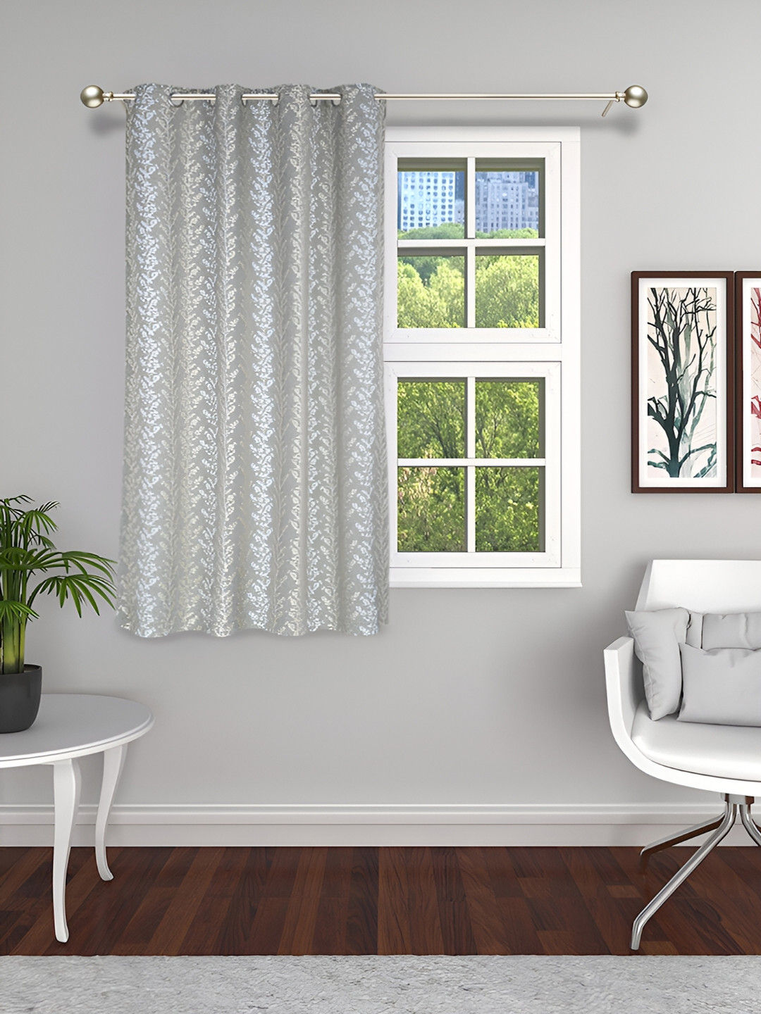 

THE CONVERSION Grey Floral Room Darkening Window Curtain