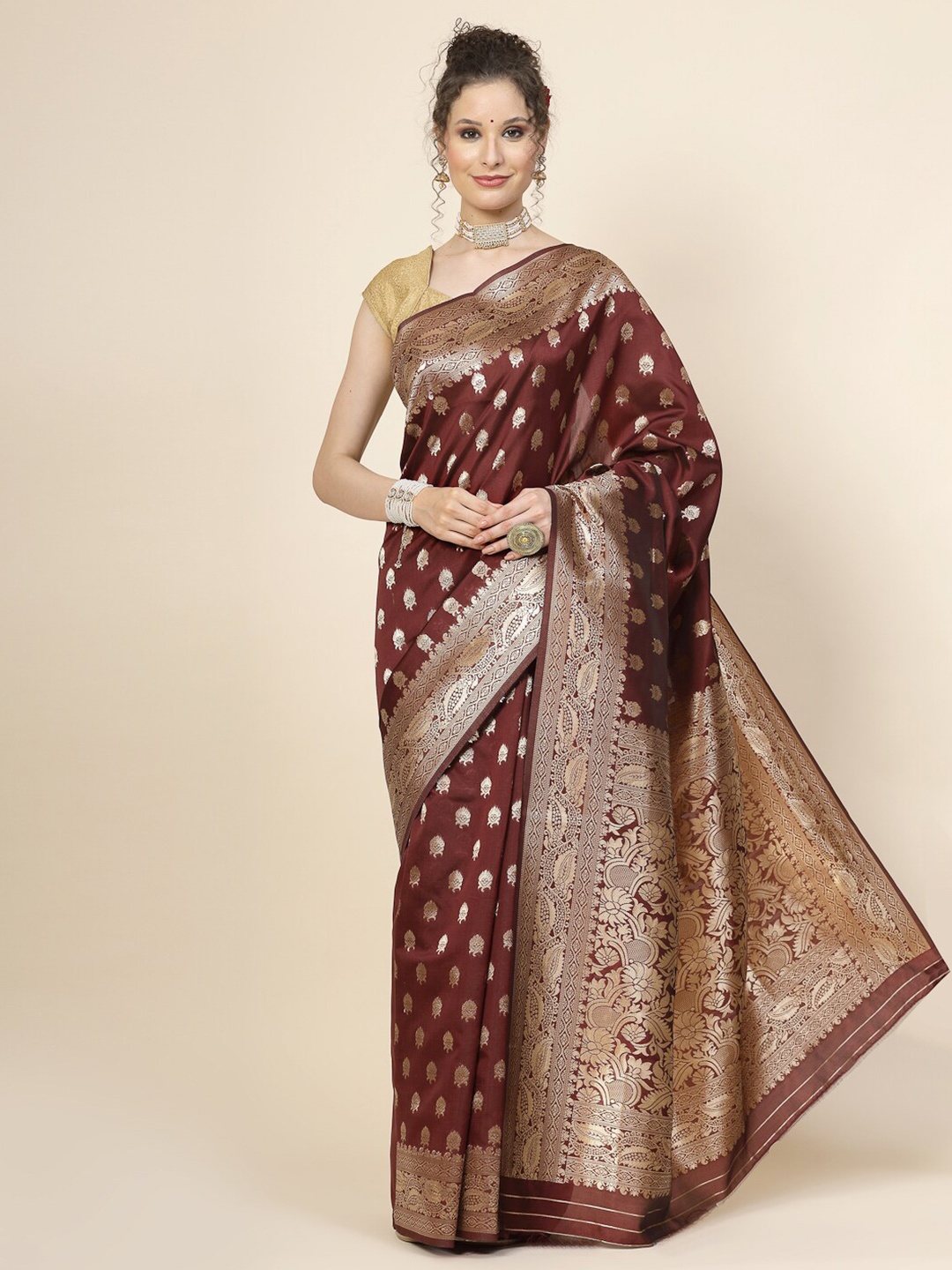 

KALINI Floral Woven Design Banarasi Zari Saree, Maroon