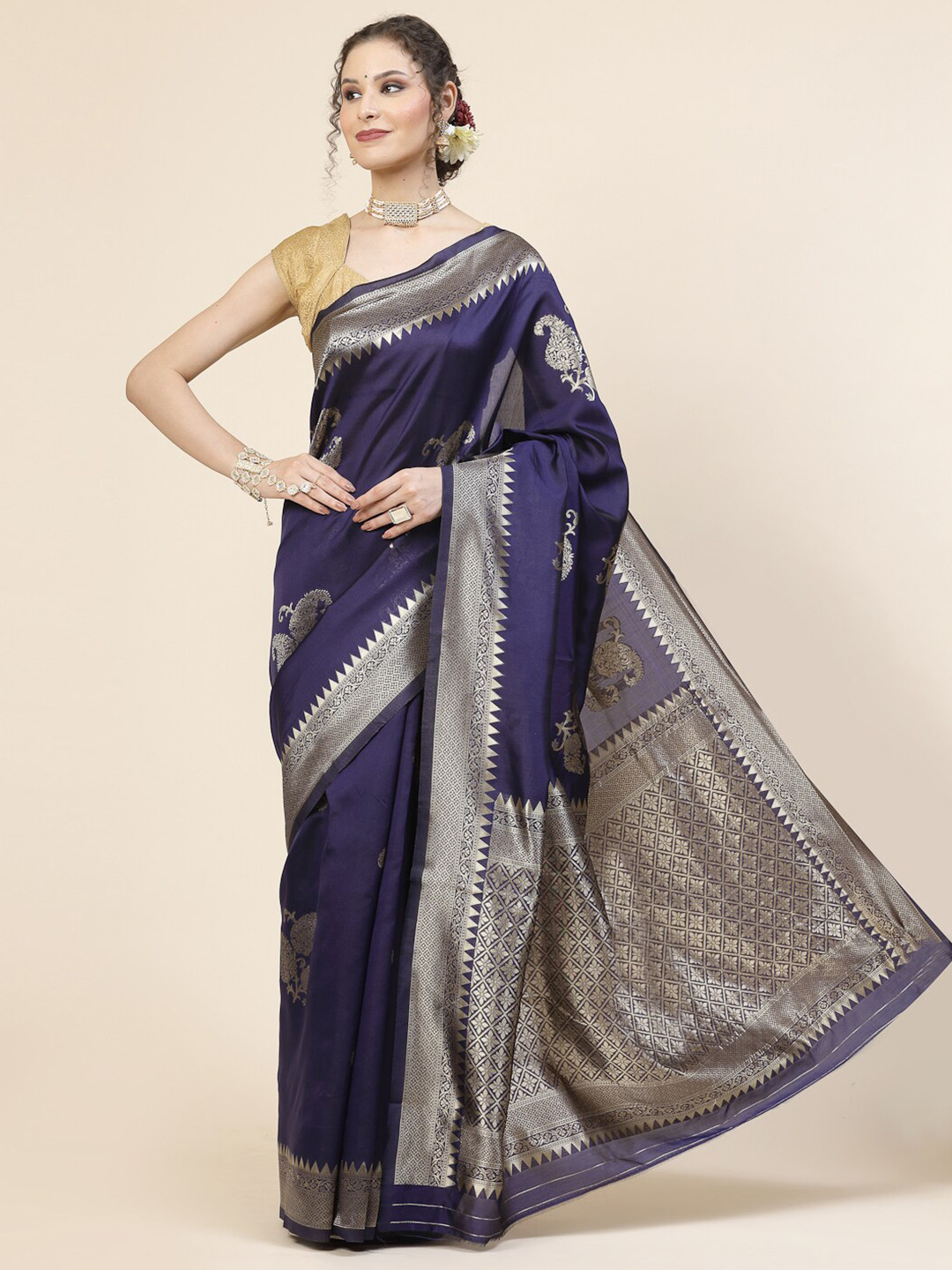 

KALINI Ethnic Motif Woven Design Banarasi Zari Saree, Blue