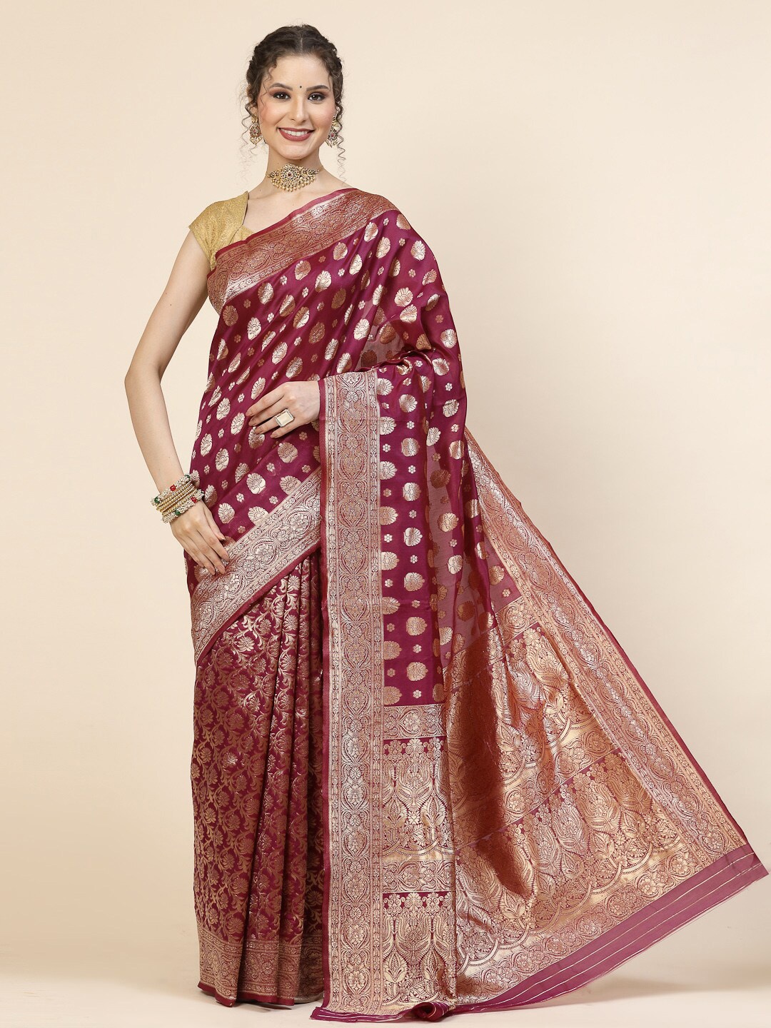 

KALINI Ethnic Motif Woven Design Banarasi Zari Saree, Maroon