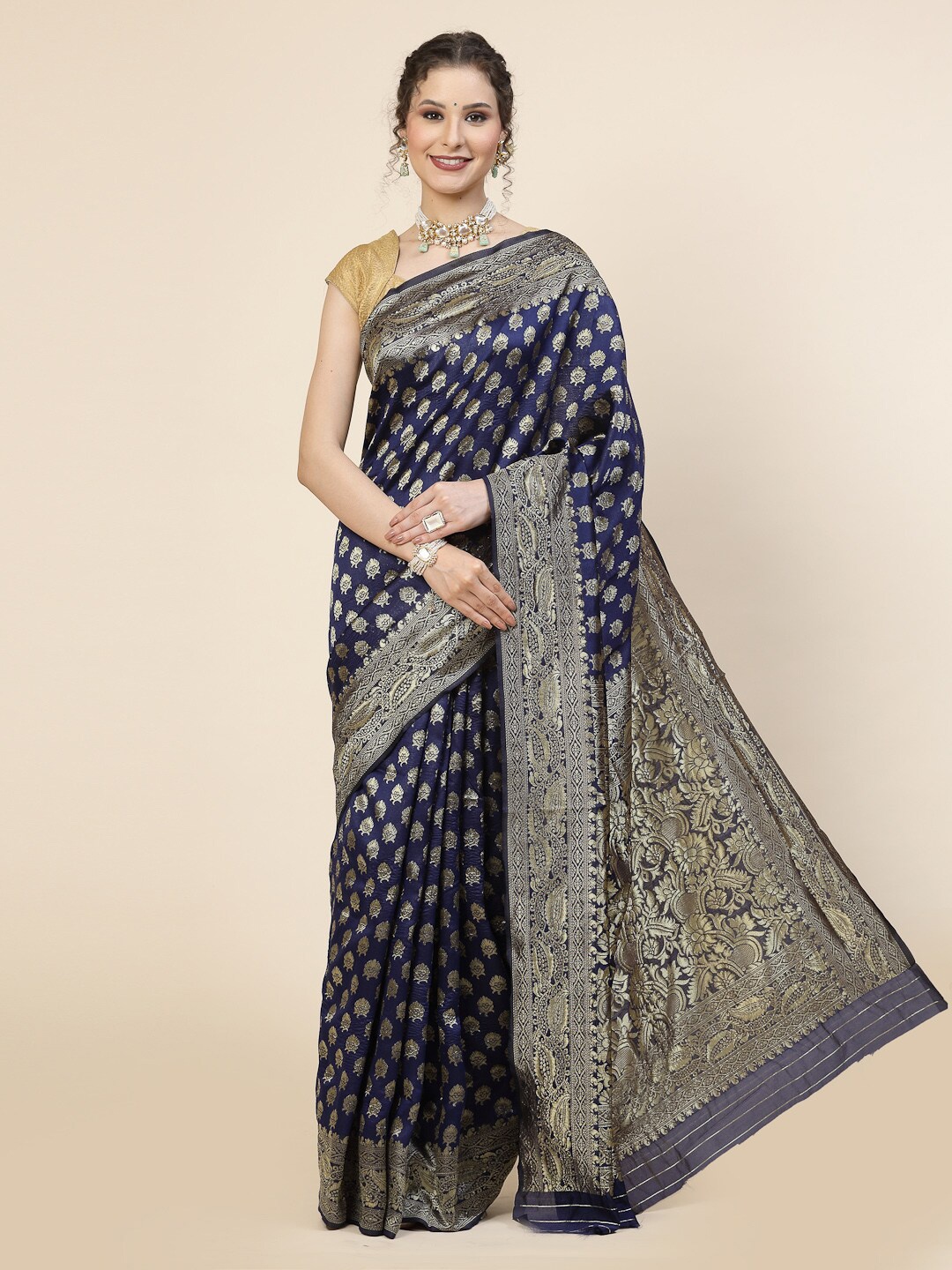 

KALINI Floral Woven Design Banarasi Zari Saree, Blue