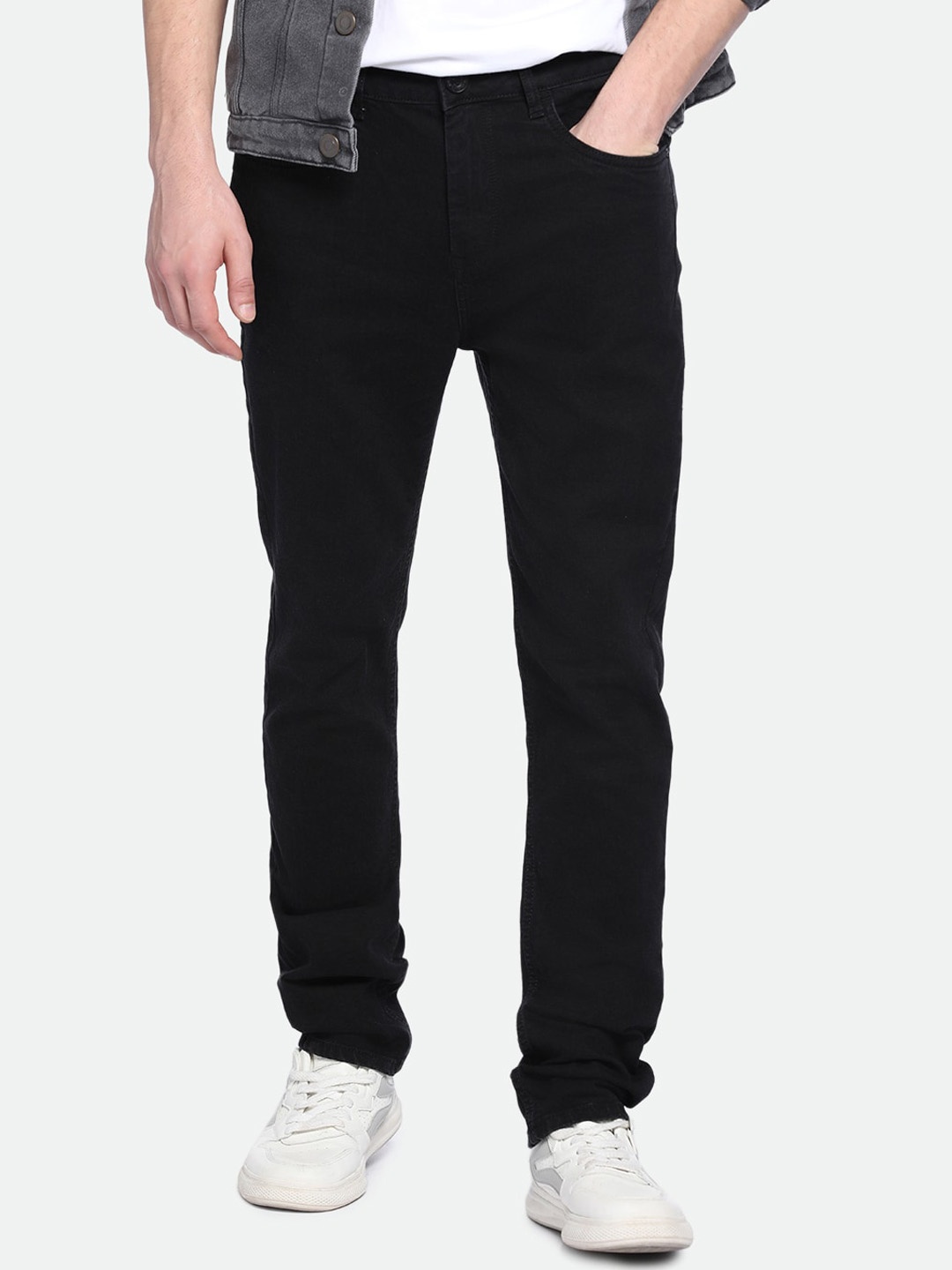 

Dennis Lingo Men Slim Fit Mid-Rise Dark Shade Clean Look Stretchable Jeans, Black