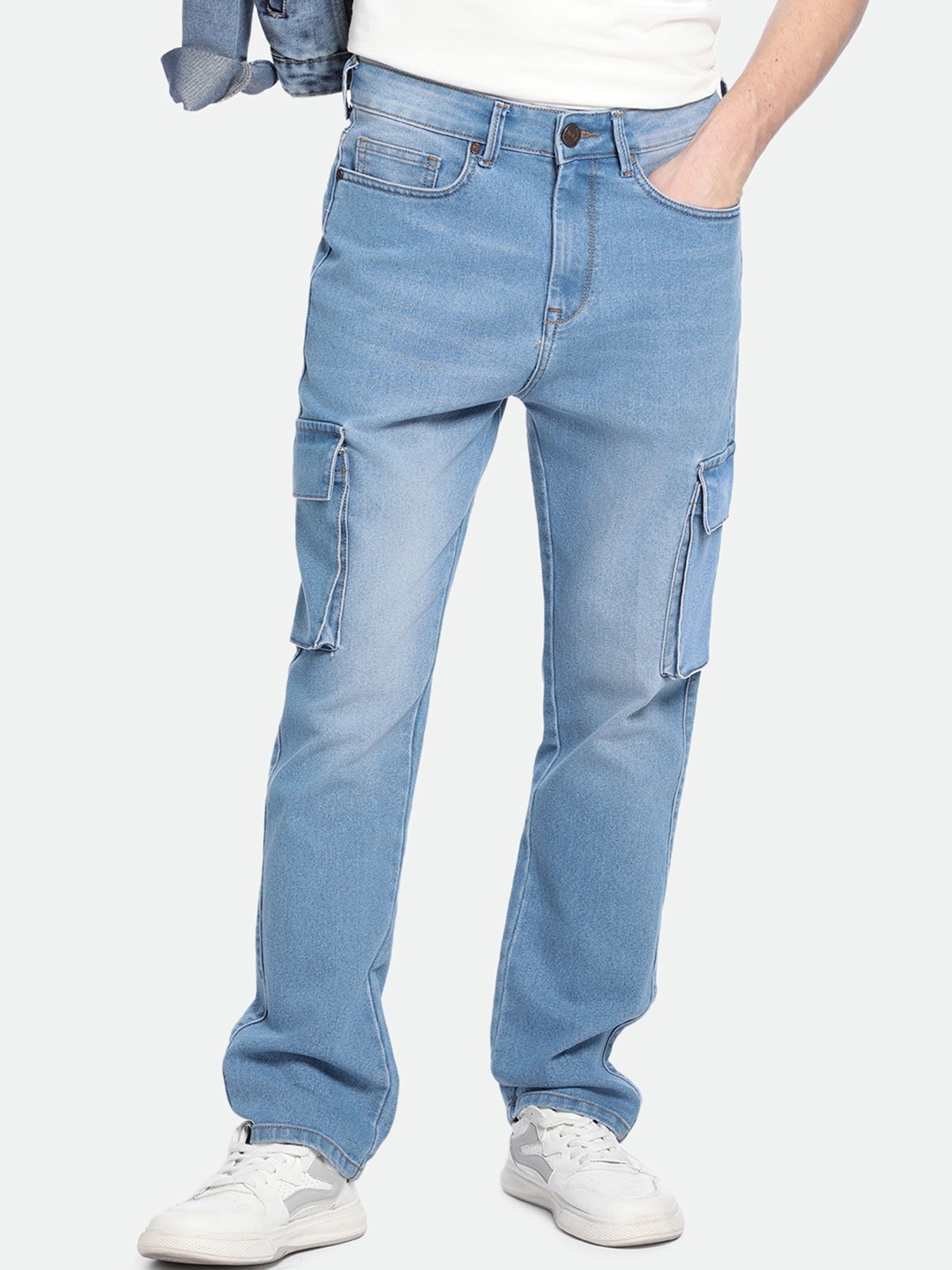 

Dennis Lingo Men Straight Fit Light Fade Stretchable Cargo Denim, Blue