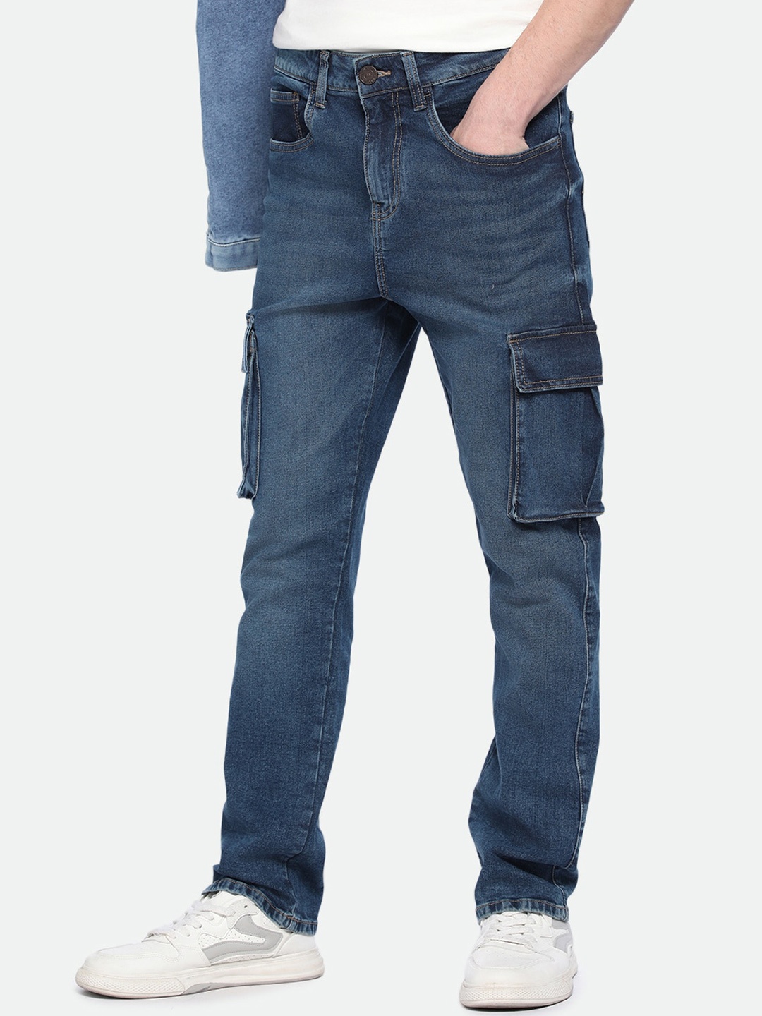 

Dennis Lingo Men Straight Fit Light Fade Stretchable Cargo Denim, Blue