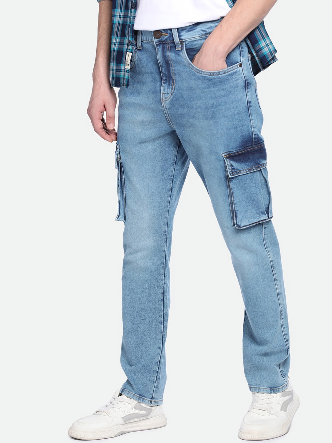 

Dennis Lingo Men Straight Fit Heavy Fade Stretchable Cargo Denim, Blue