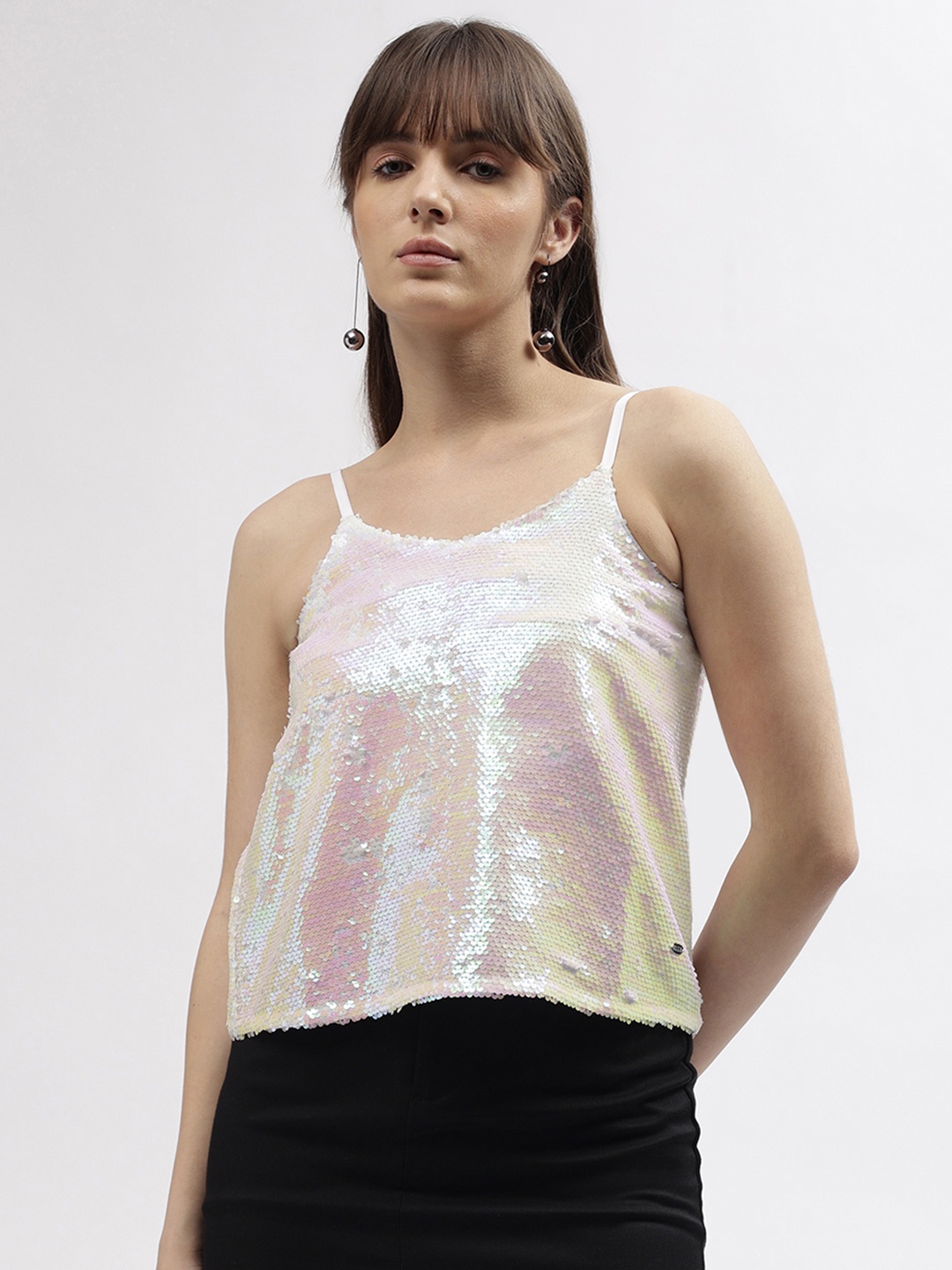 

ELLE Sequined Embellished Tank Top, Pink