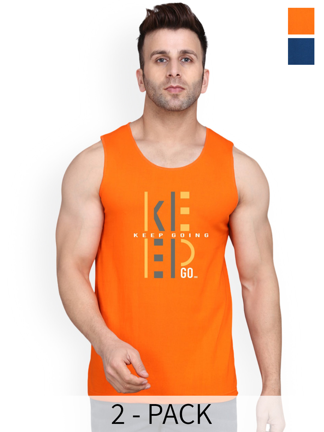 

SLOWLORIS Pack of 2 Printed Bio-Wash Combed Cotton Innerwear Vests, Orange