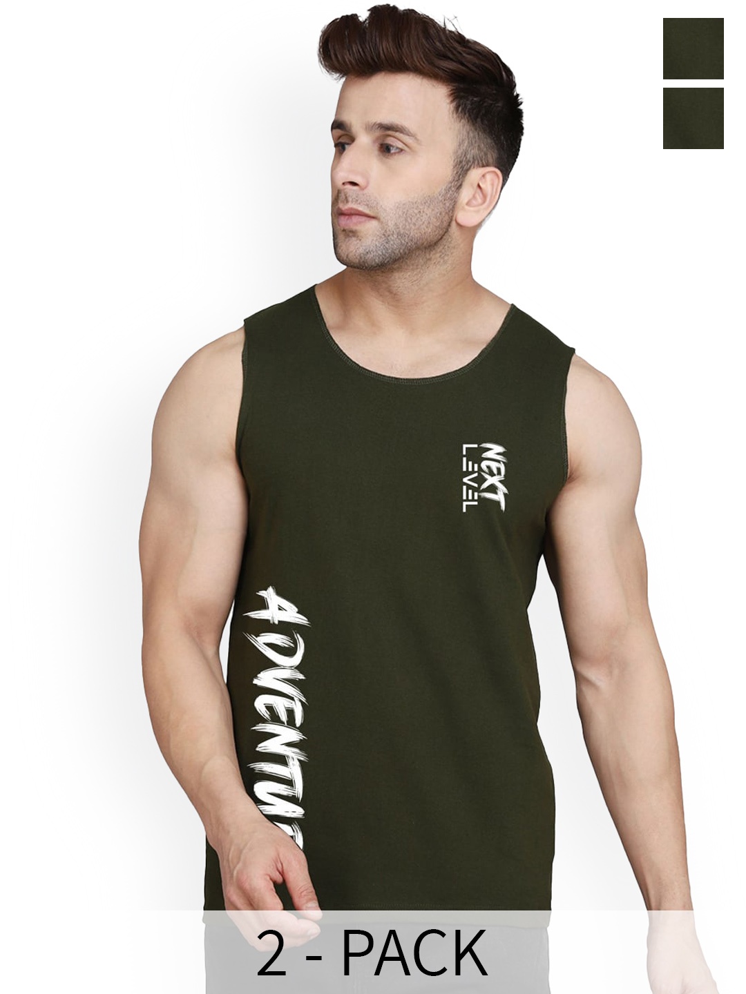 

SLOWLORIS Pack Of 2 Printed Bio-Wash Innerwear Vests SL26 (OLIVE KEEP) (OLIVE ADV)