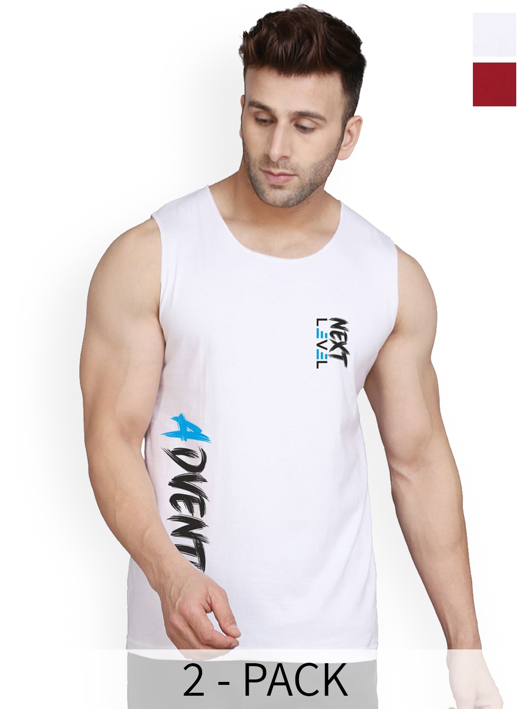 

SLOWLORIS Pack Of 2 Printed Bio-Wash Innerwear Vests SL26 (MAROON KEEP) (WHITE ADV)