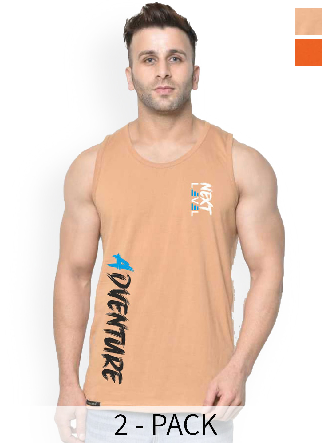 

SLOWLORIS Pack Of 2 Printed Bio Wash Innerwear Vests, Orange