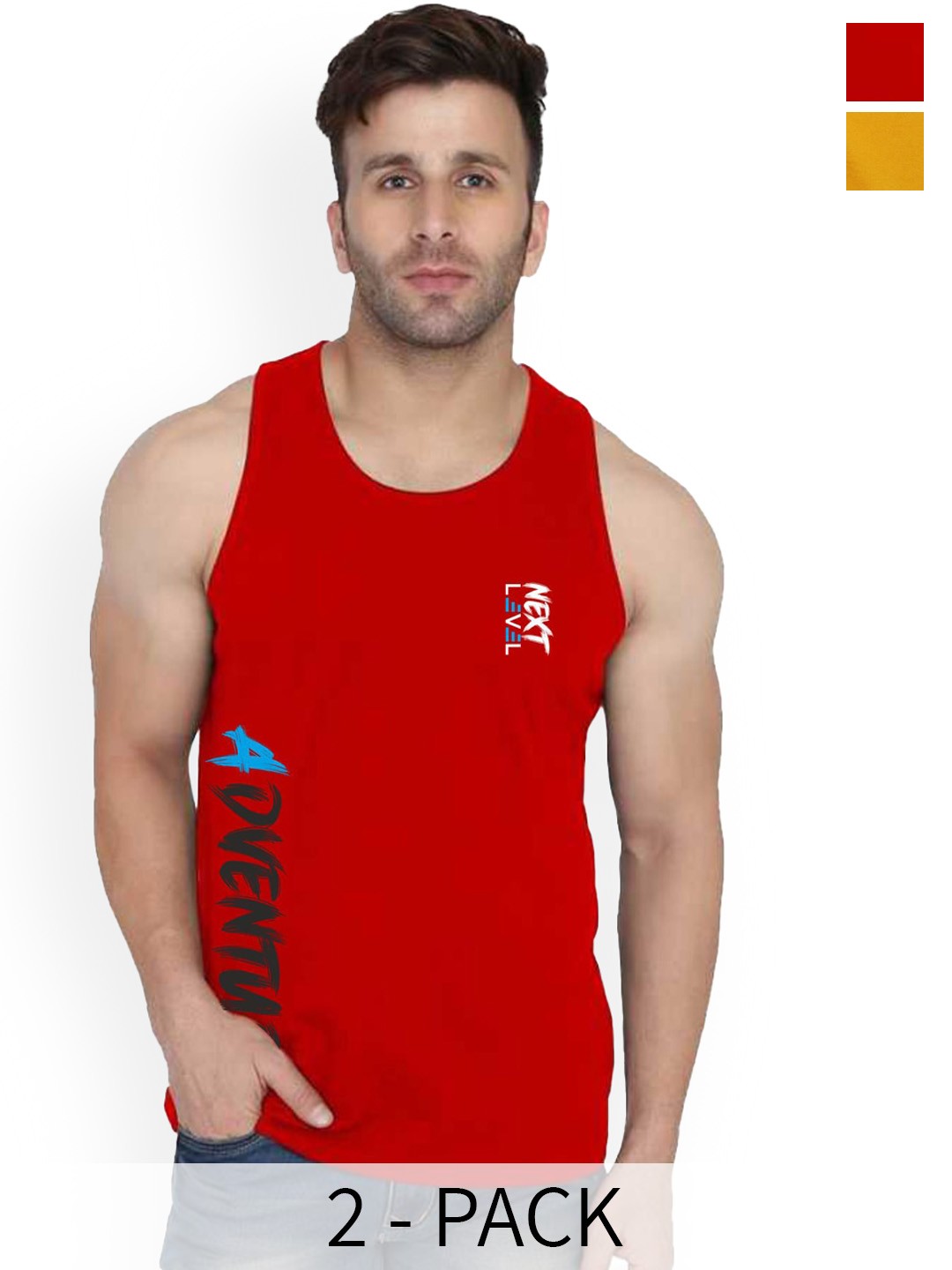 

SLOWLORIS Pack Of 2 Printed Bio Wash Innerwear Vests, Red