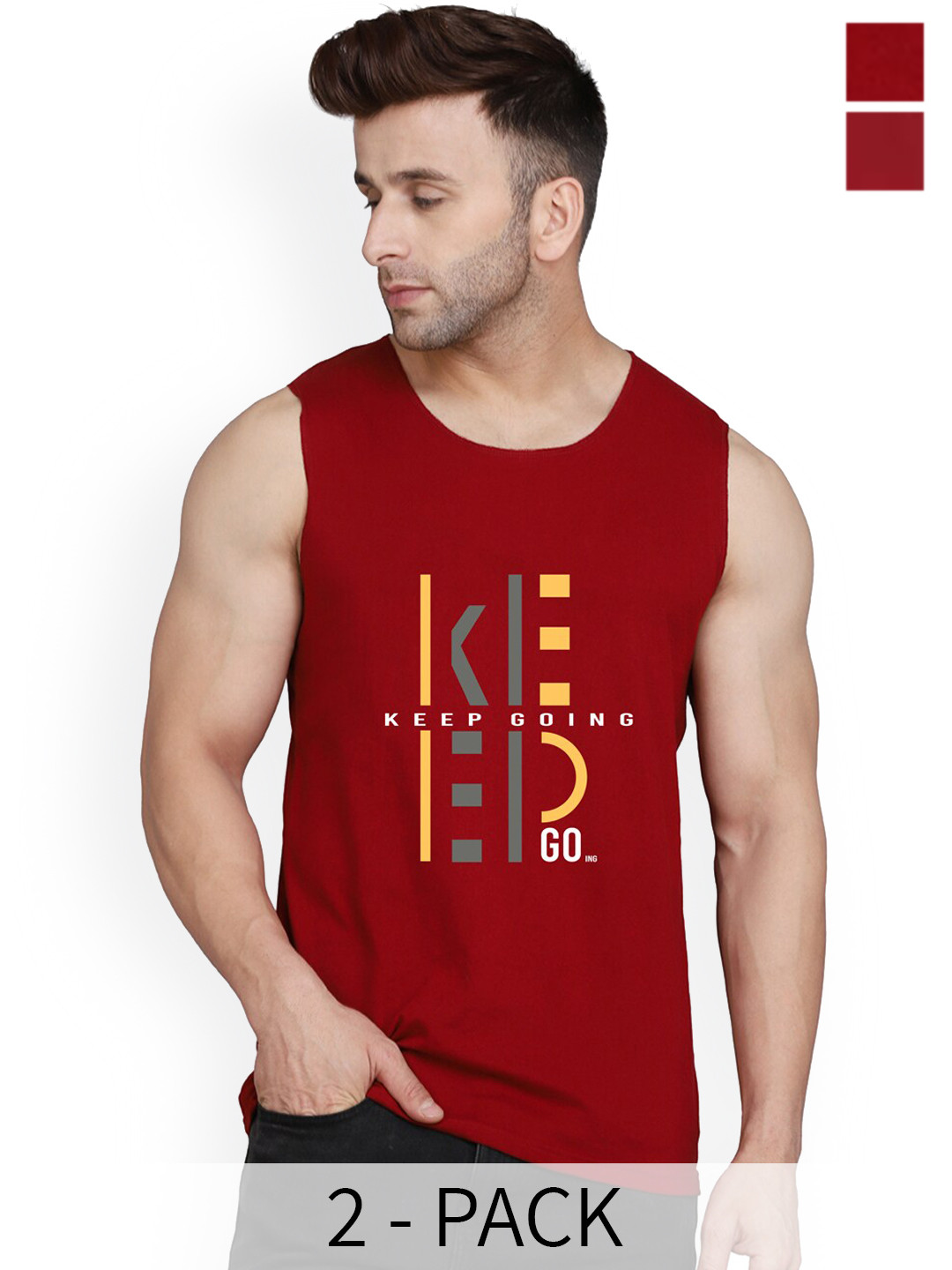 

SLOWLORIS Pack Of 2 Printed Bio-Wash Innerwear Vests SL26 (MAROON KEEP) (MAROON ADV)