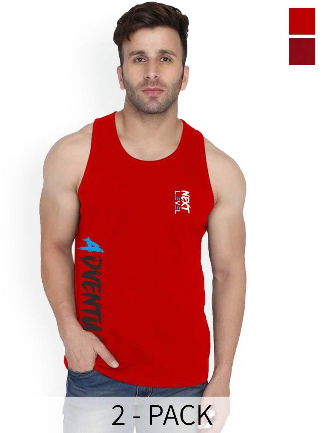 

SLOWLORIS Pack Of 2 Printed Bio-Wash Innerwear Vests SL26 (MAROON KEEP) (RED ADV)