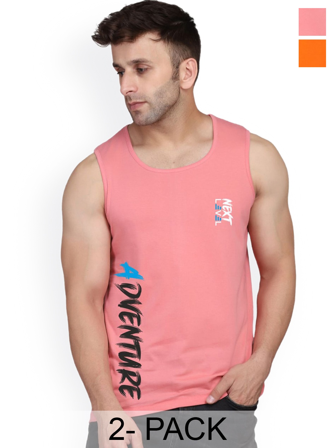 

SLOWLORIS Pack Of 2 Printed Bio Wash Innerwear Vests, Peach