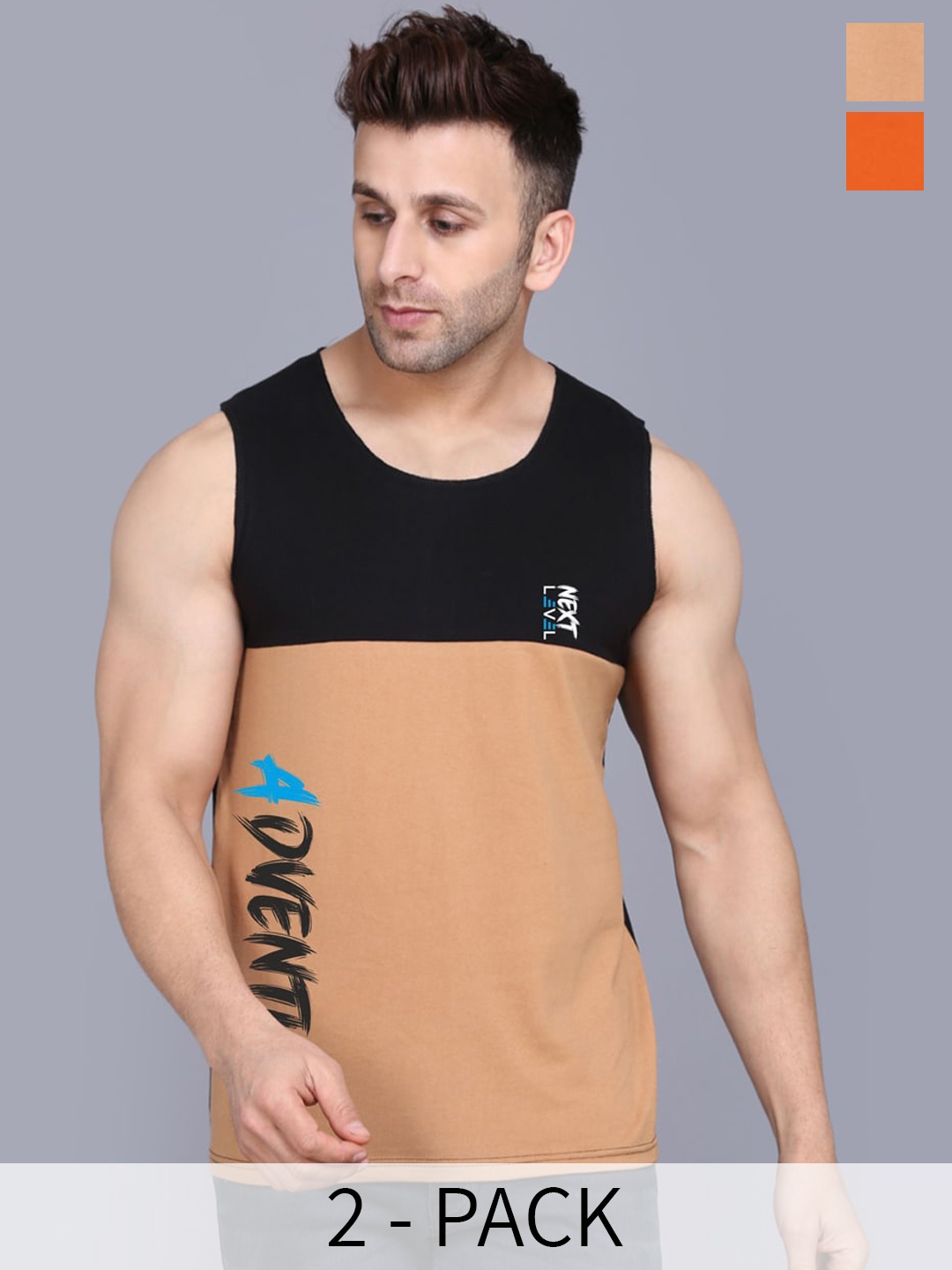 

SLOWLORIS Men Pack Of 2 Printed Innerwear Vests SL26 (ORANGE KEEP) (BLACKRUST ADV)