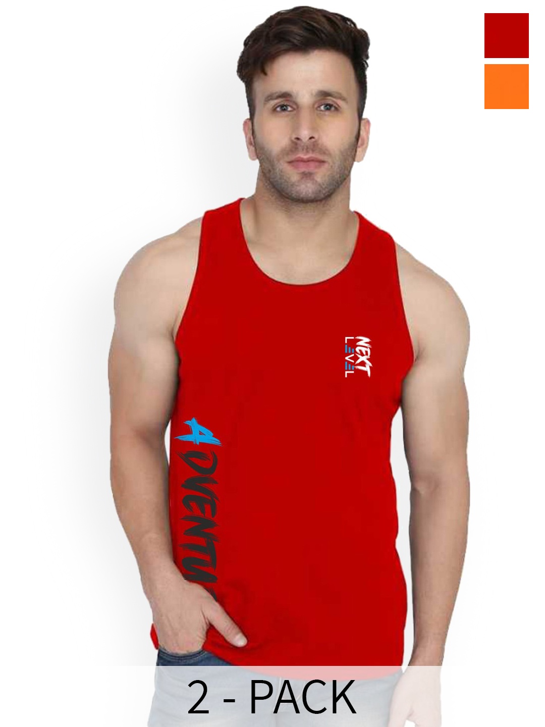 

SLOWLORIS Pack Of 2 Printed Bio-Wash Gym Vests SL26 (ORANGE KEEP) (RED ADV)