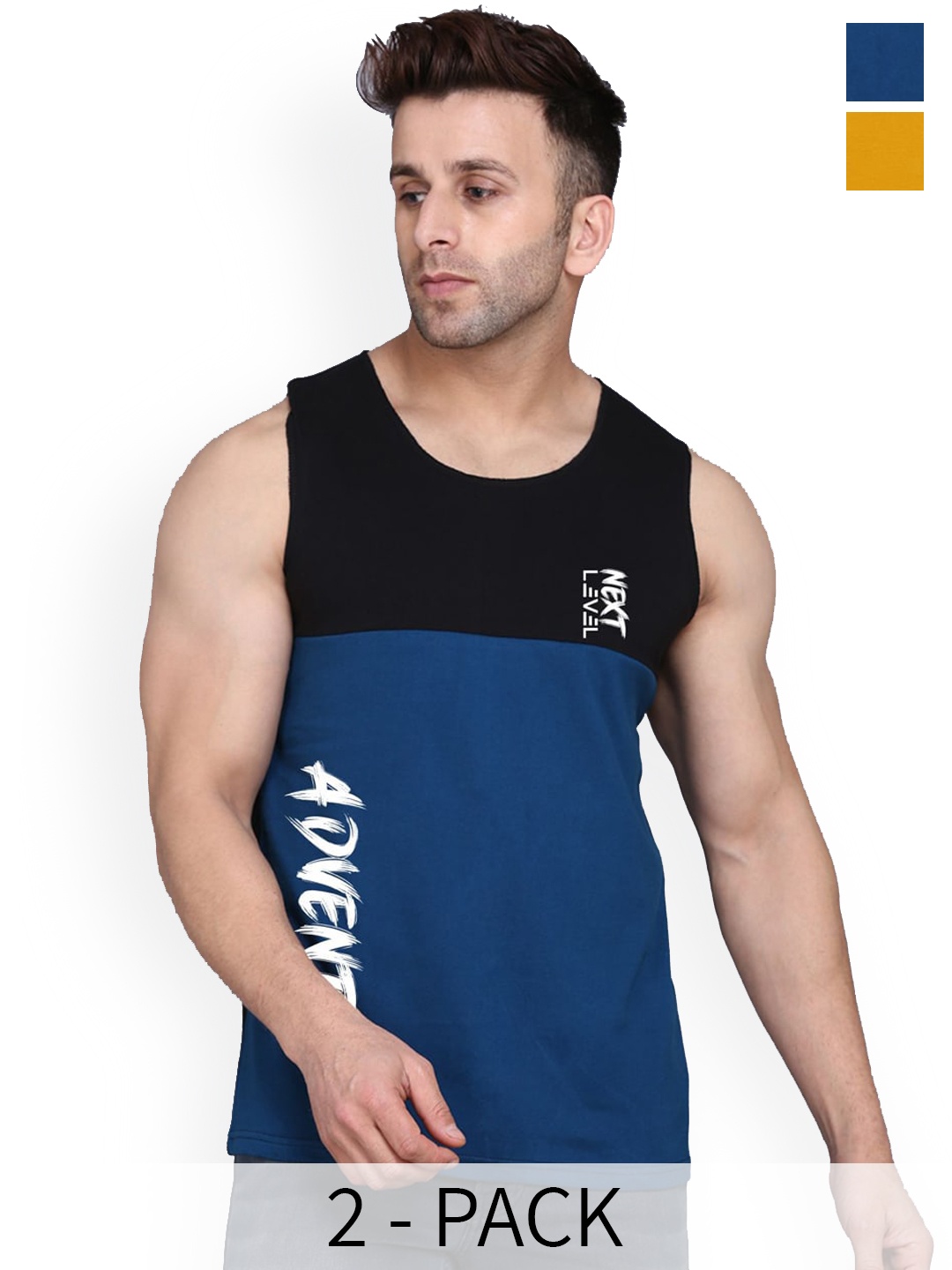 

SLOWLORIS Pack Of 2 Printed Bio-Wash Gym Vests SL26 (MUSTARD KEEP) (BLACKPEACOCK ADV)