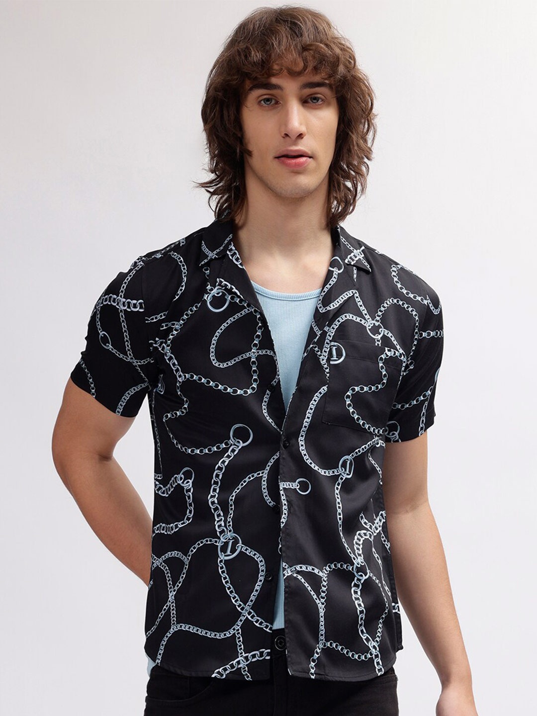 

Iconic Men Printed Resort Fit Cotton Shirt, Black