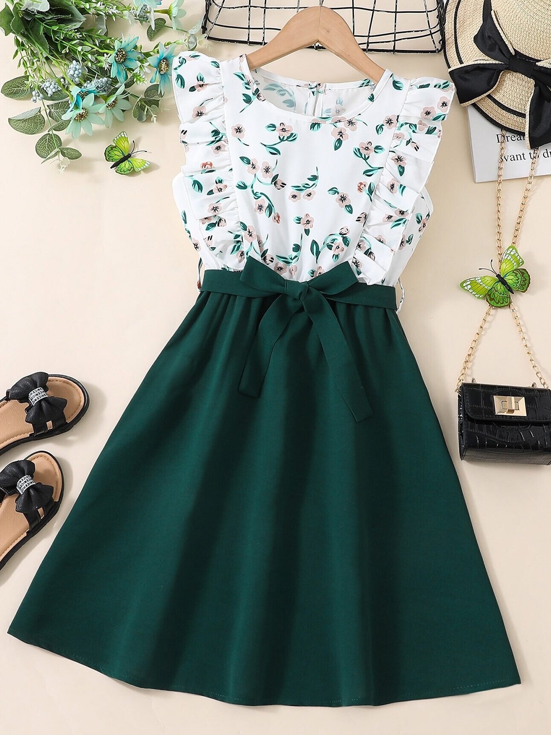 

BAESD Floral Print Fit & Flare Dress, Green