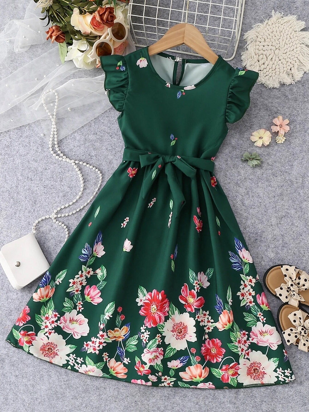 

BAESD Floral Print Fit & Flare Dress, Green