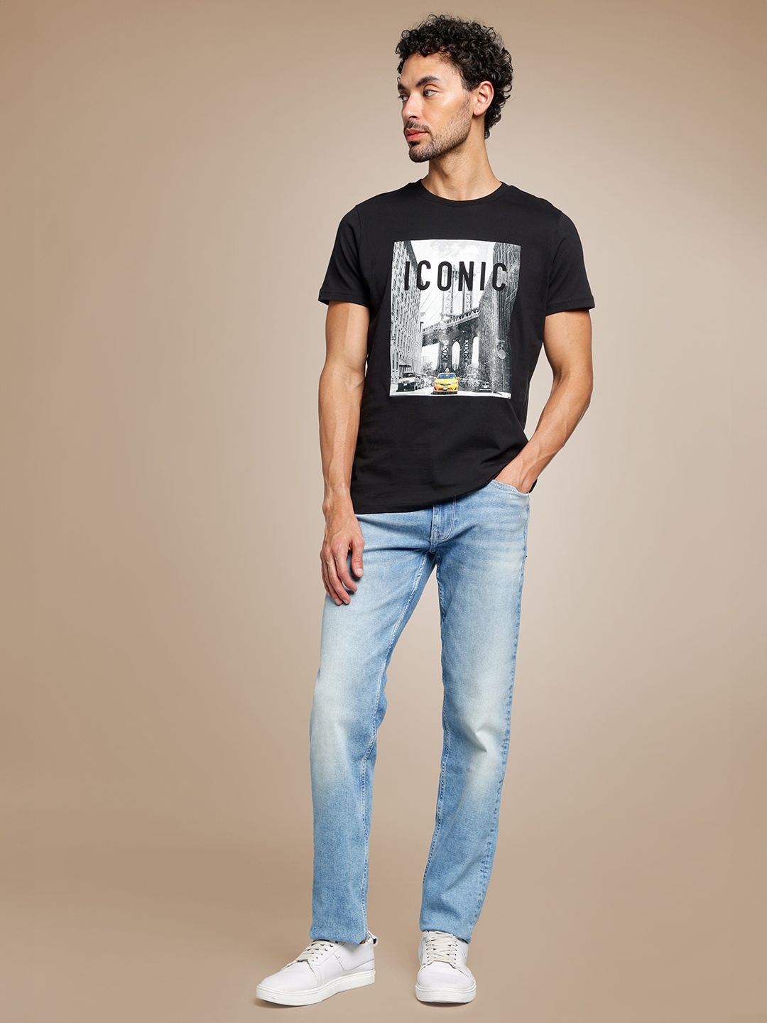 

Iconic Men Typography Regular Fit Cotton T-shirt, Black