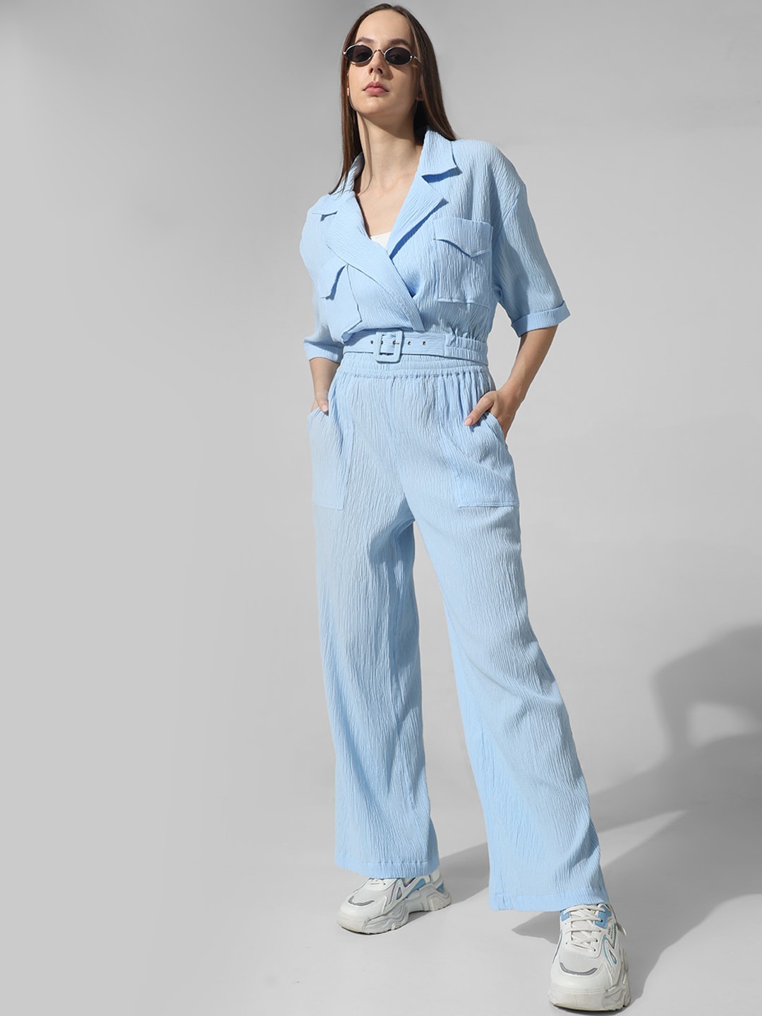 

ONLY Women Textured Slim Fit High-Rise Parallel Trousers, Blue