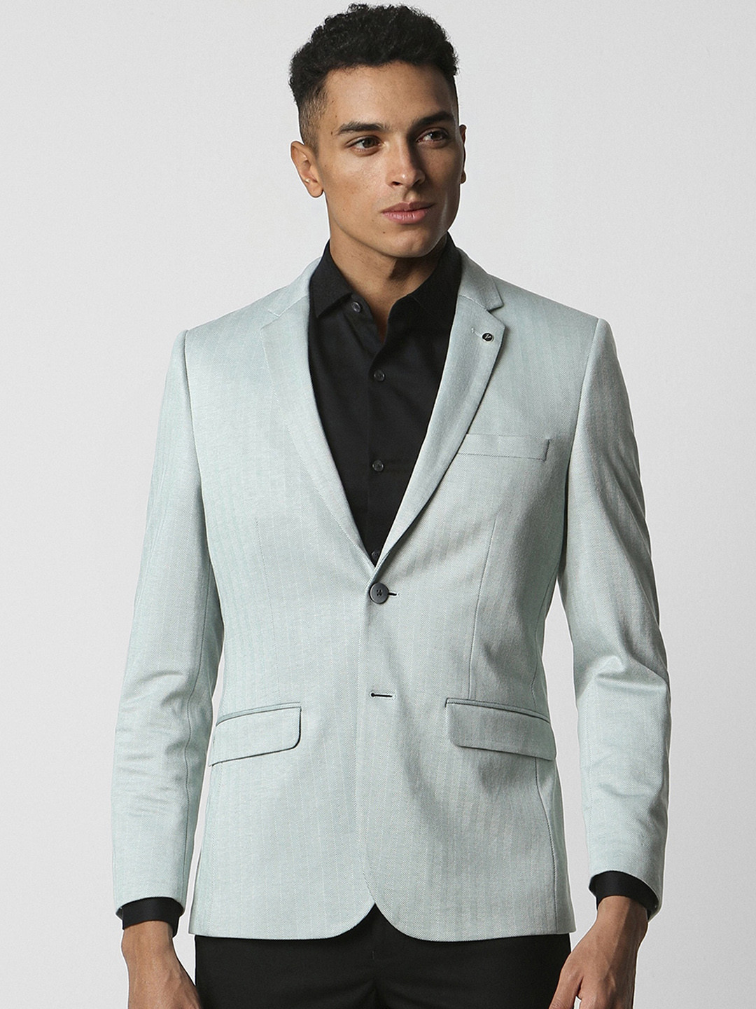 

Van Heusen Slim-Fit Striped Notched Lapel Single Breasted Formal Blazer, Grey