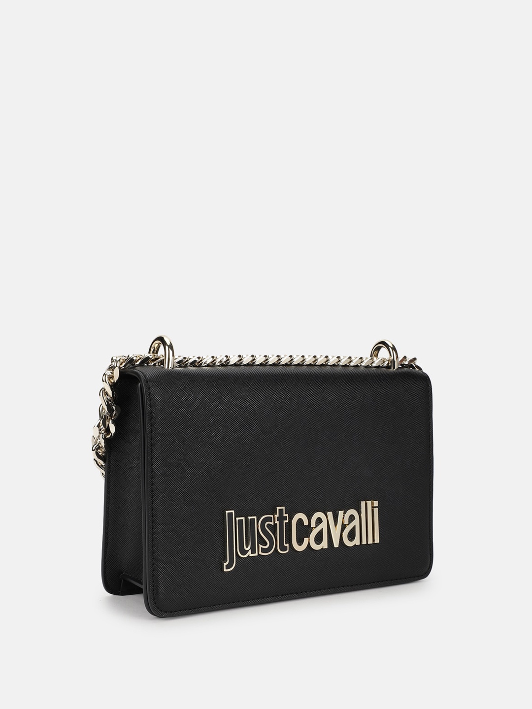 

Just Cavalli Typography Embellished Structured Shoulder Bag, Black