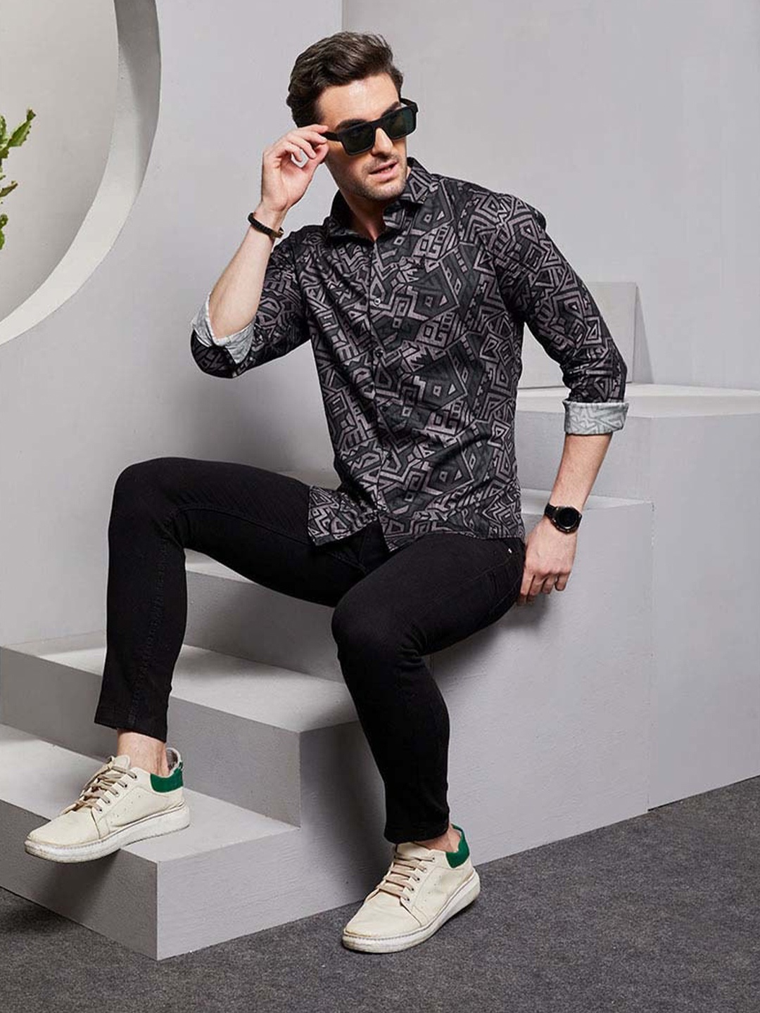 

ALMATY Men Comfort Slim Fit Tartan Checks Opaque Printed Party Shirt, Multi