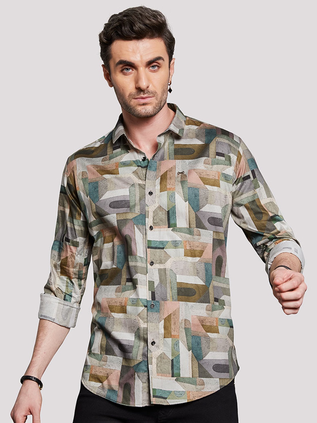 

ALMATY Men Comfort Slim Fit Opaque Printed Party Shirt, Multi