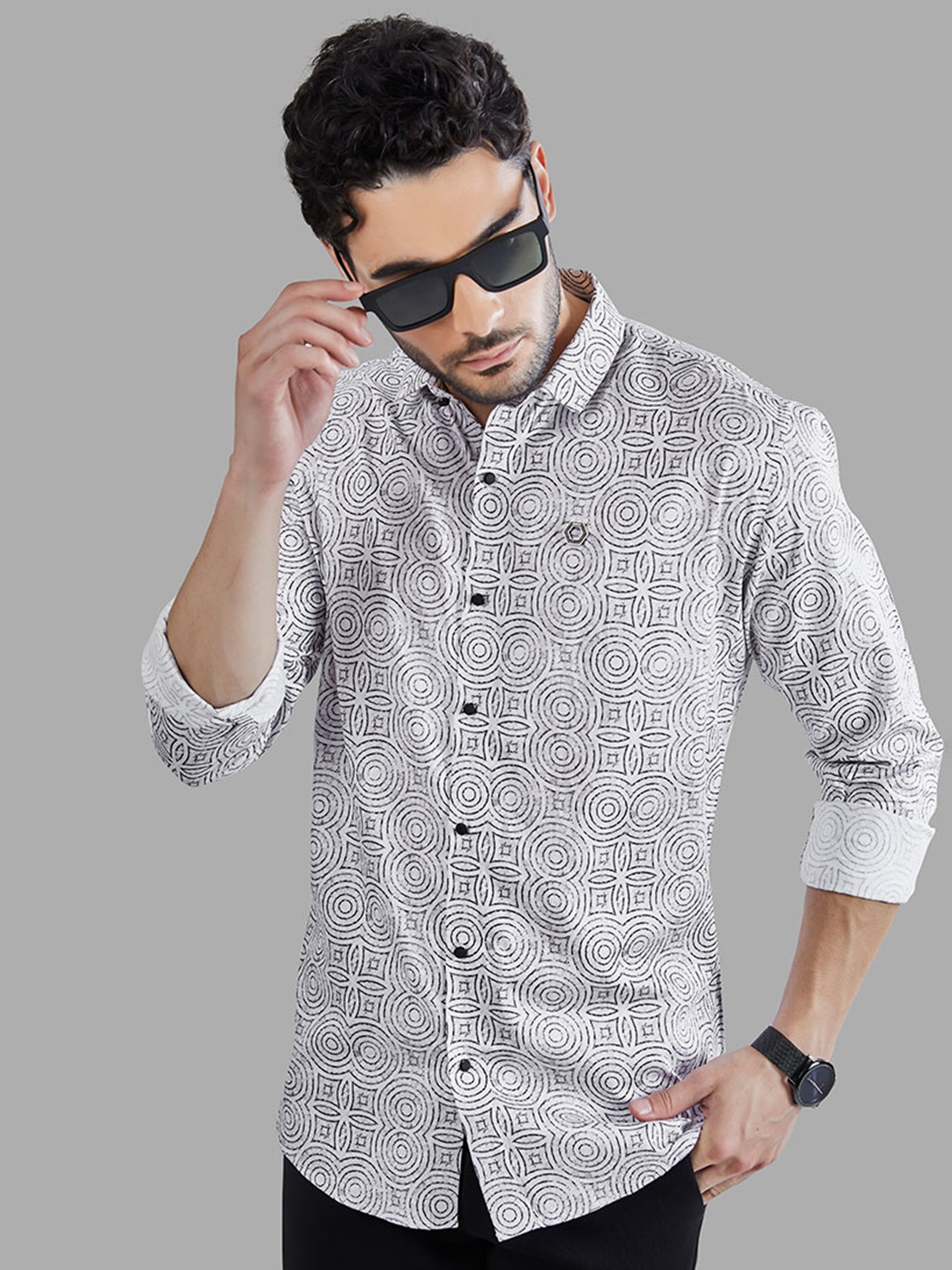 

ALMATY Men Comfort Slim Fit Floral Opaque Printed Party Shirt, White