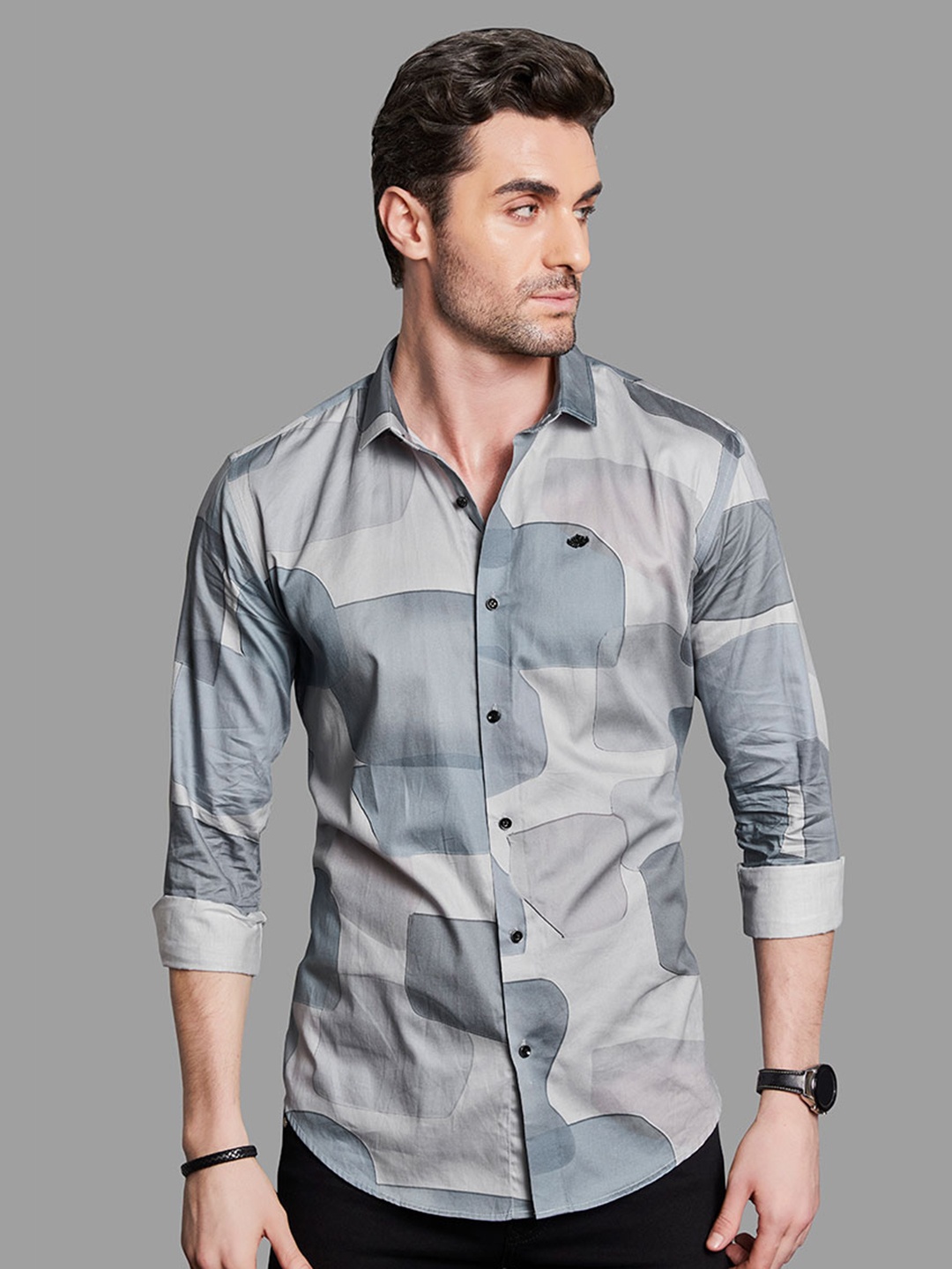 

ALMATY Abstract Printed Comfort Slim Fit Cotton Casual Shirt, Blue
