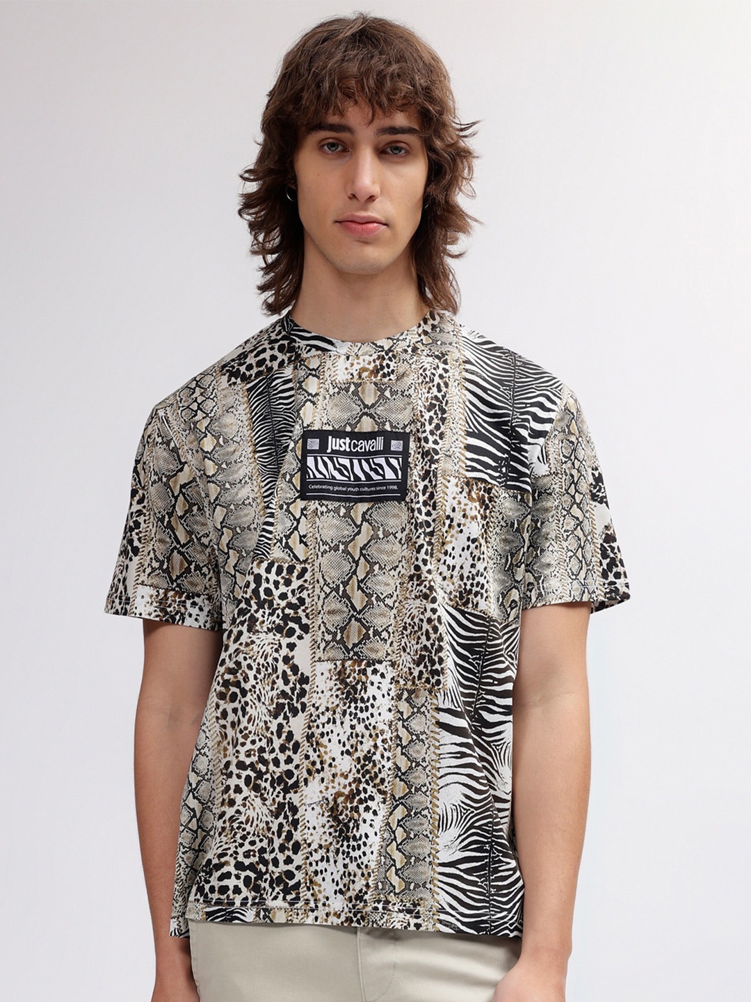 

Just Cavalli Men Printed Hooded Pockets T-shirt, Multi