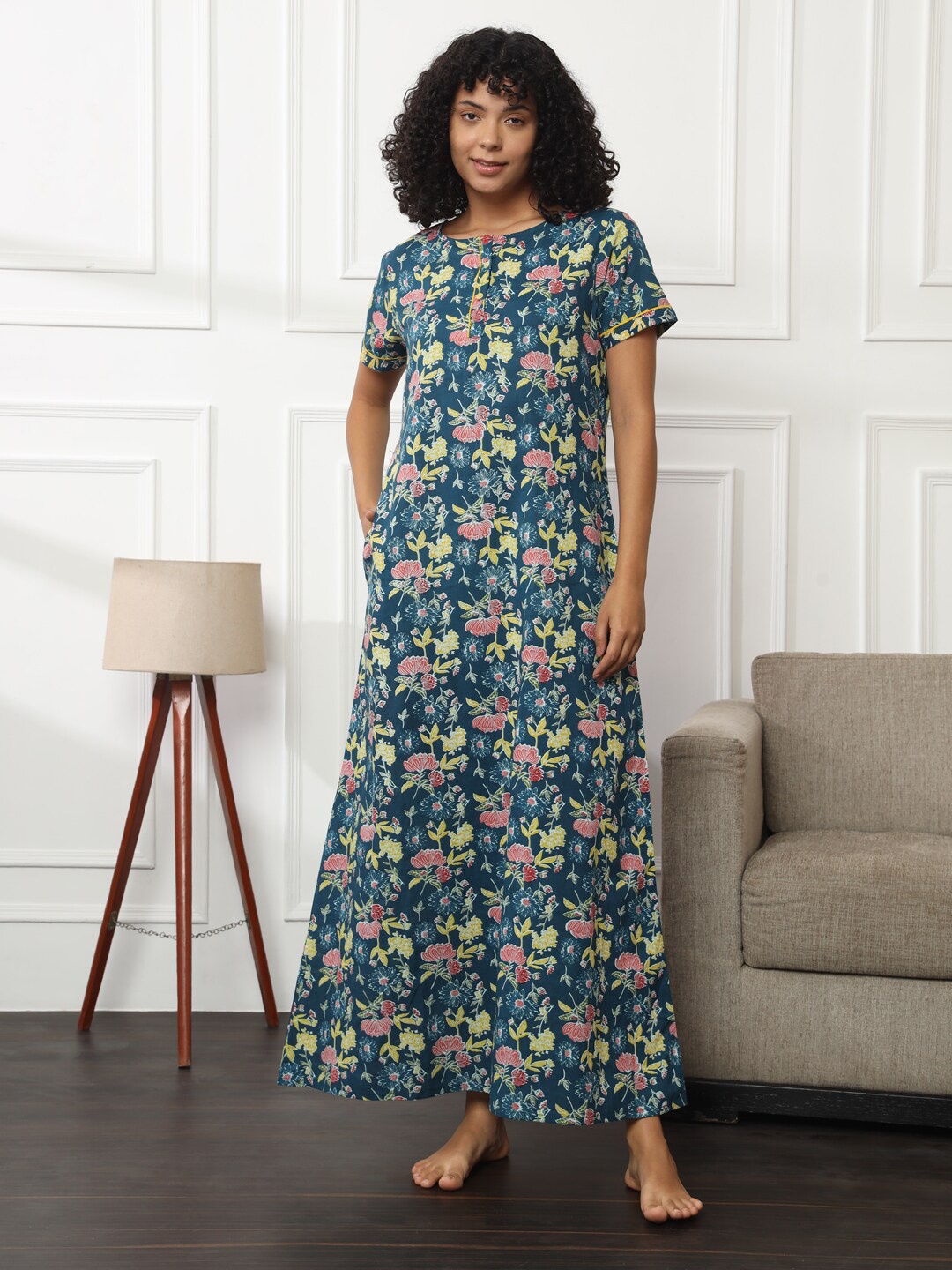 

Bannos Swagger Printed Cotton Maxi Nightdress, Blue