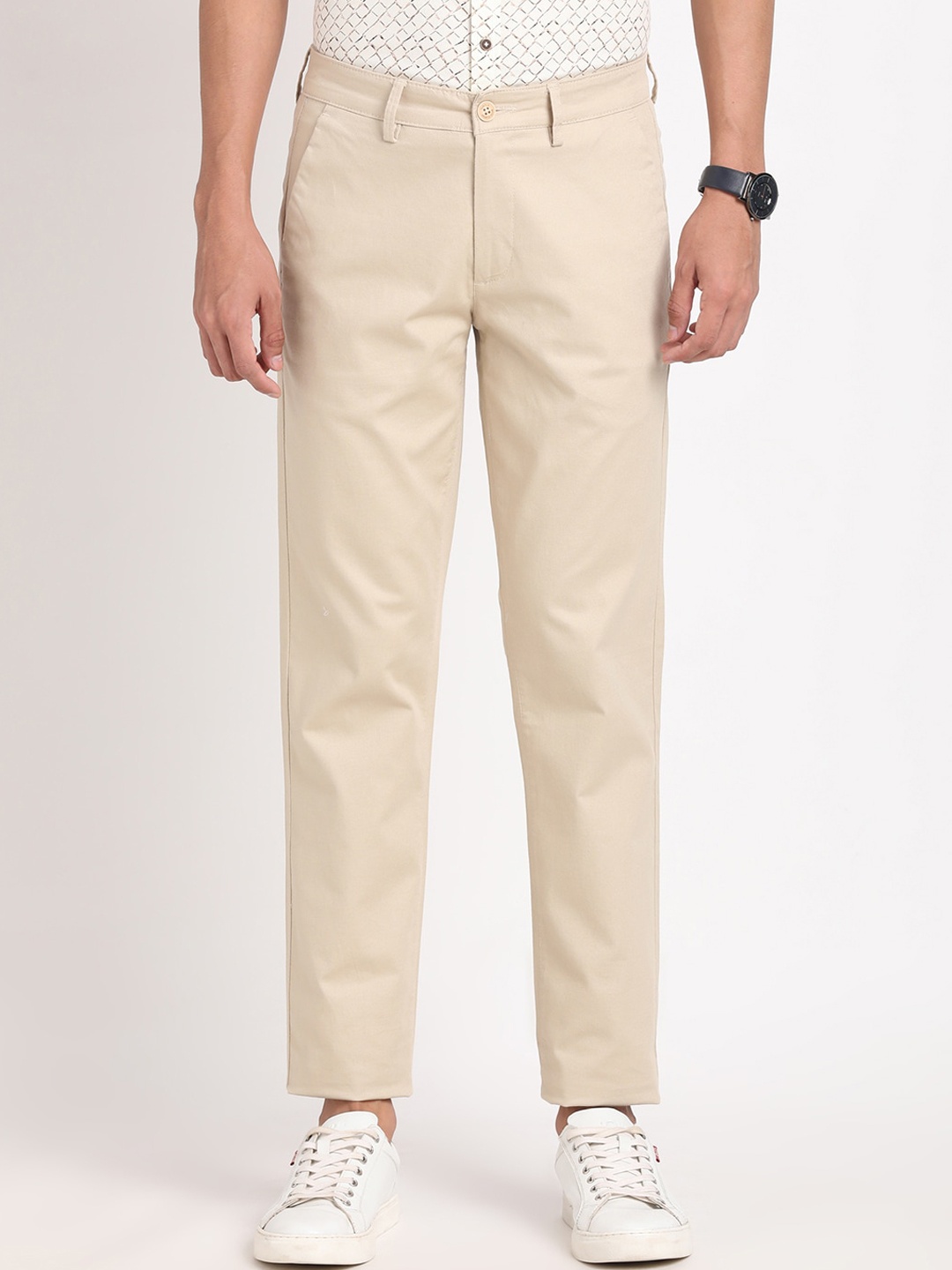 

Turtle Men Relaxed Skinny Fit Cotton Chinos Trouser, Beige